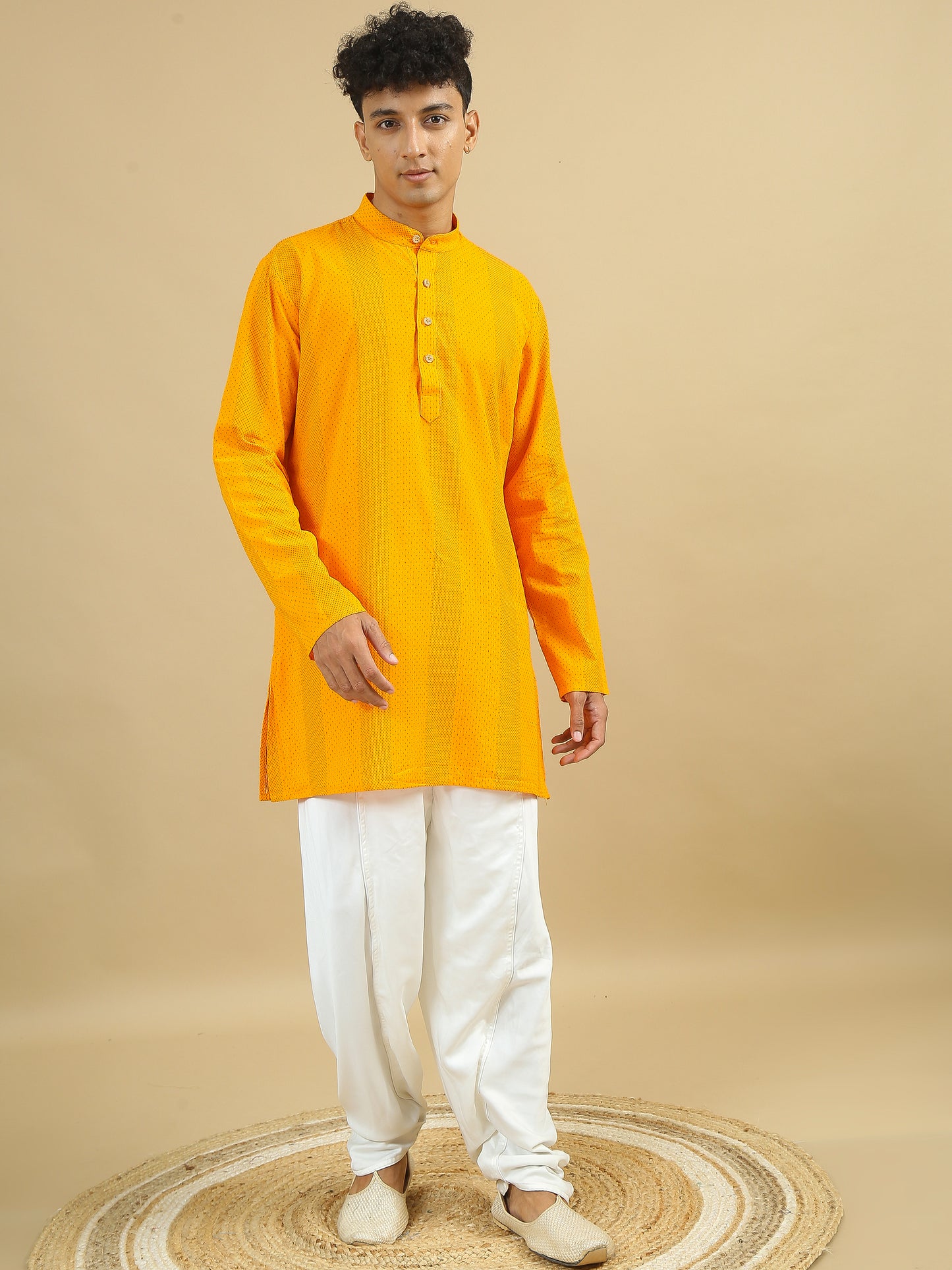 Tattva Yellow Geometric Printed Short Kurta