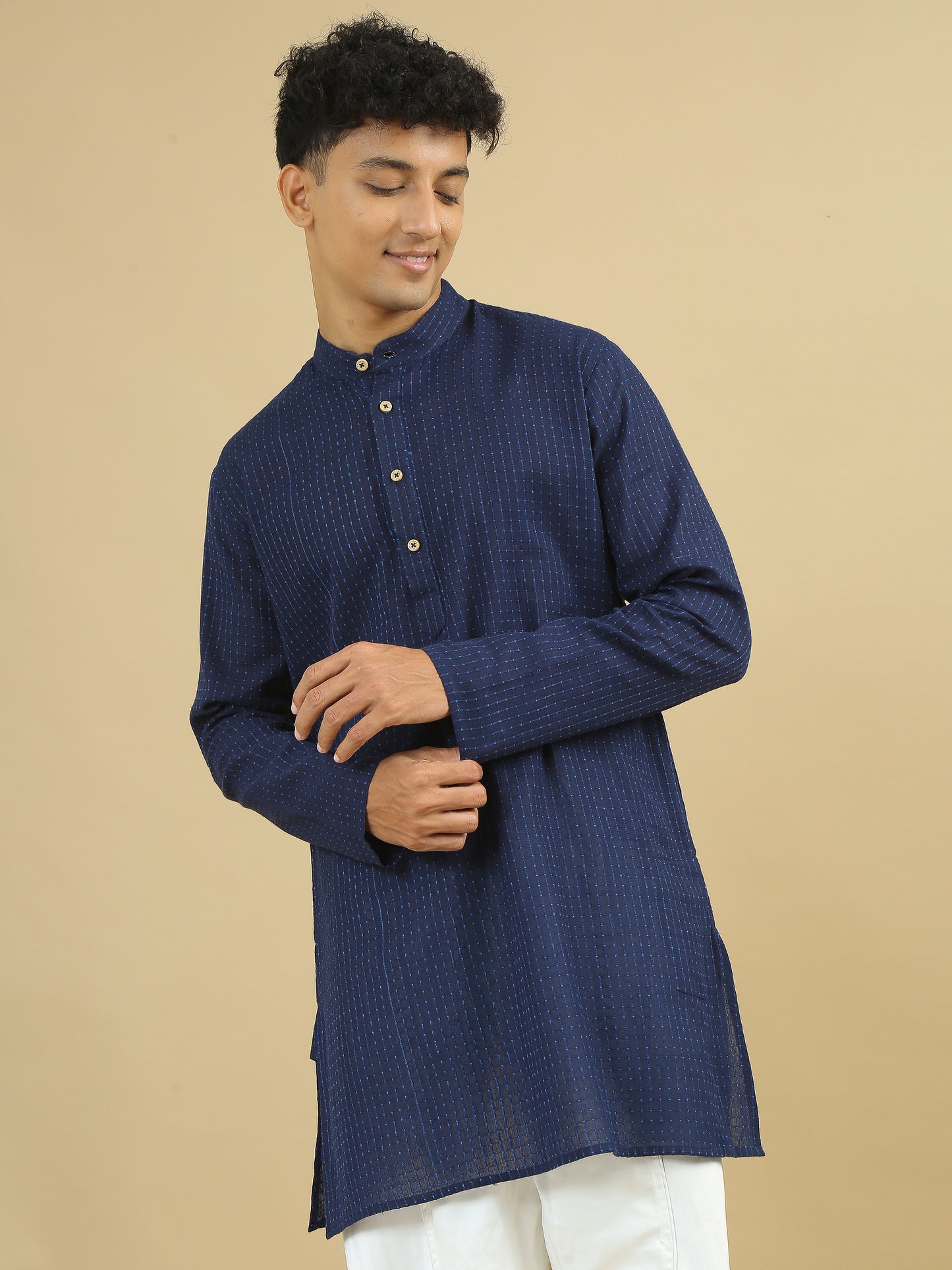 Tattva  Men Chikan Embroidery Cotton Blend Straight Kurta