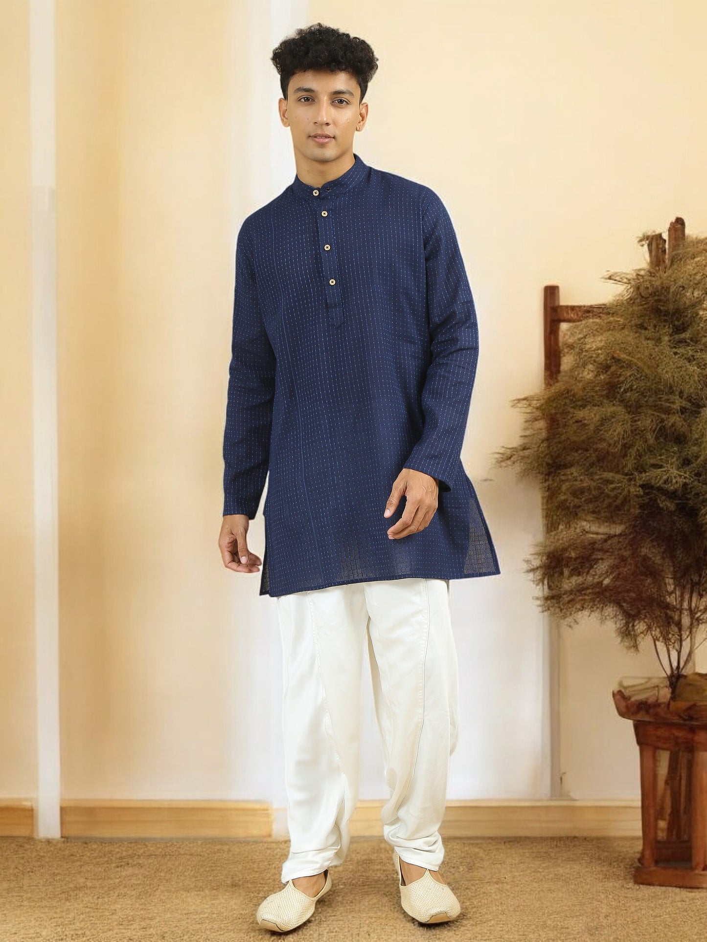 Tattva  Men Chikan Embroidery Cotton Blend Straight Kurta