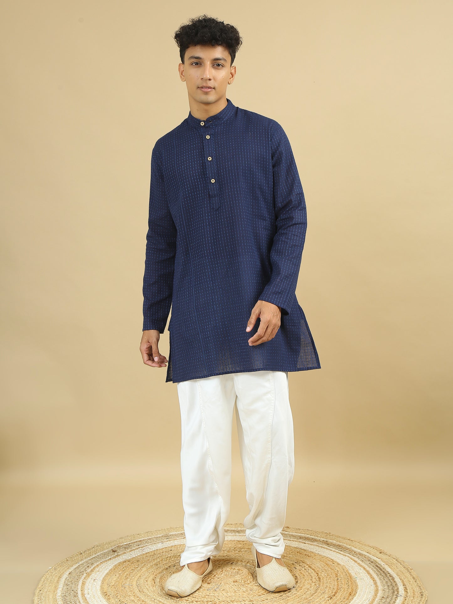 Tattva  Men Chikan Embroidery Cotton Blend Straight Kurta