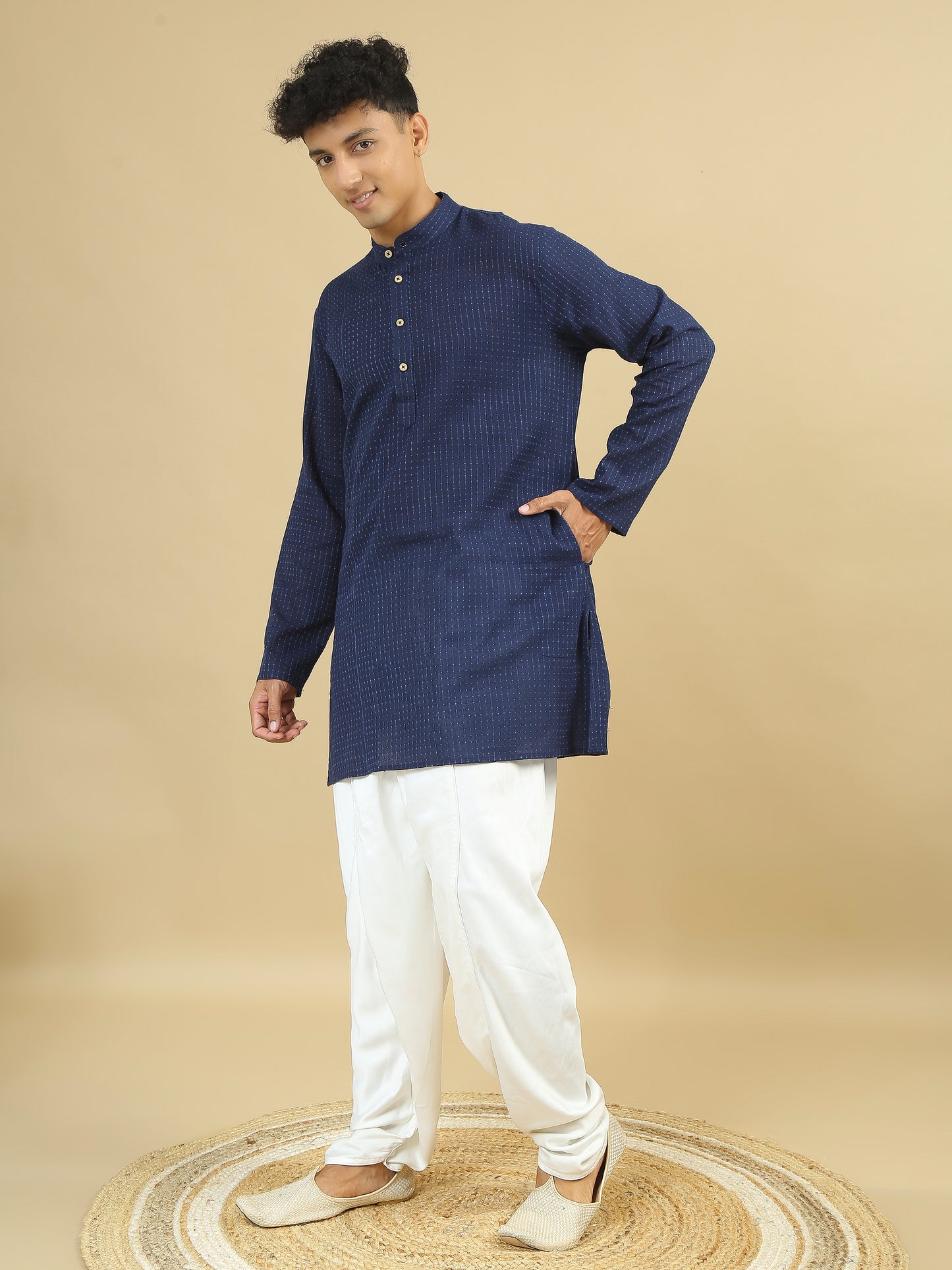 Tattva  Men Chikan Embroidery Cotton Blend Straight Kurta