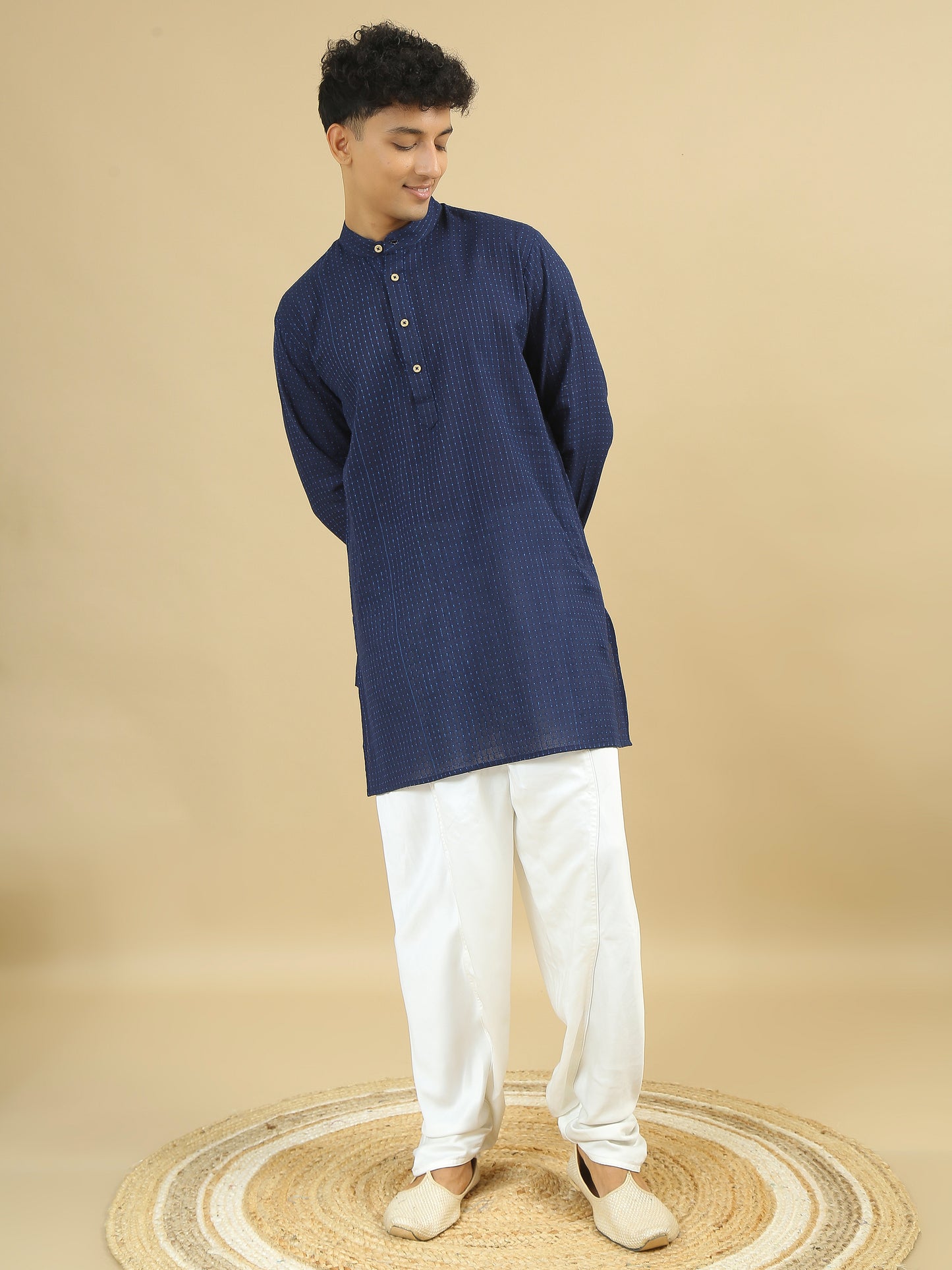 Tattva  Men Chikan Embroidery Cotton Blend Straight Kurta