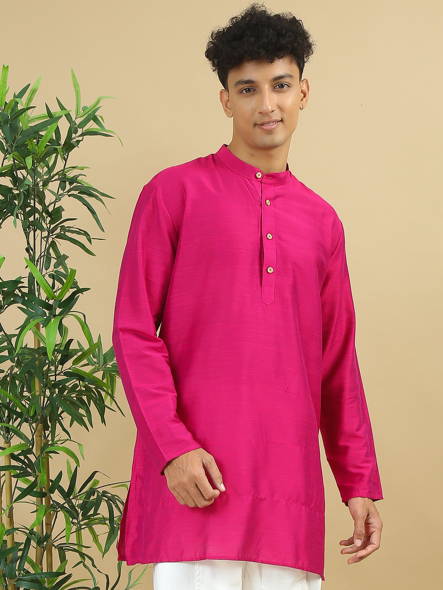 Fuchsia Cotton Straight Long Kurta