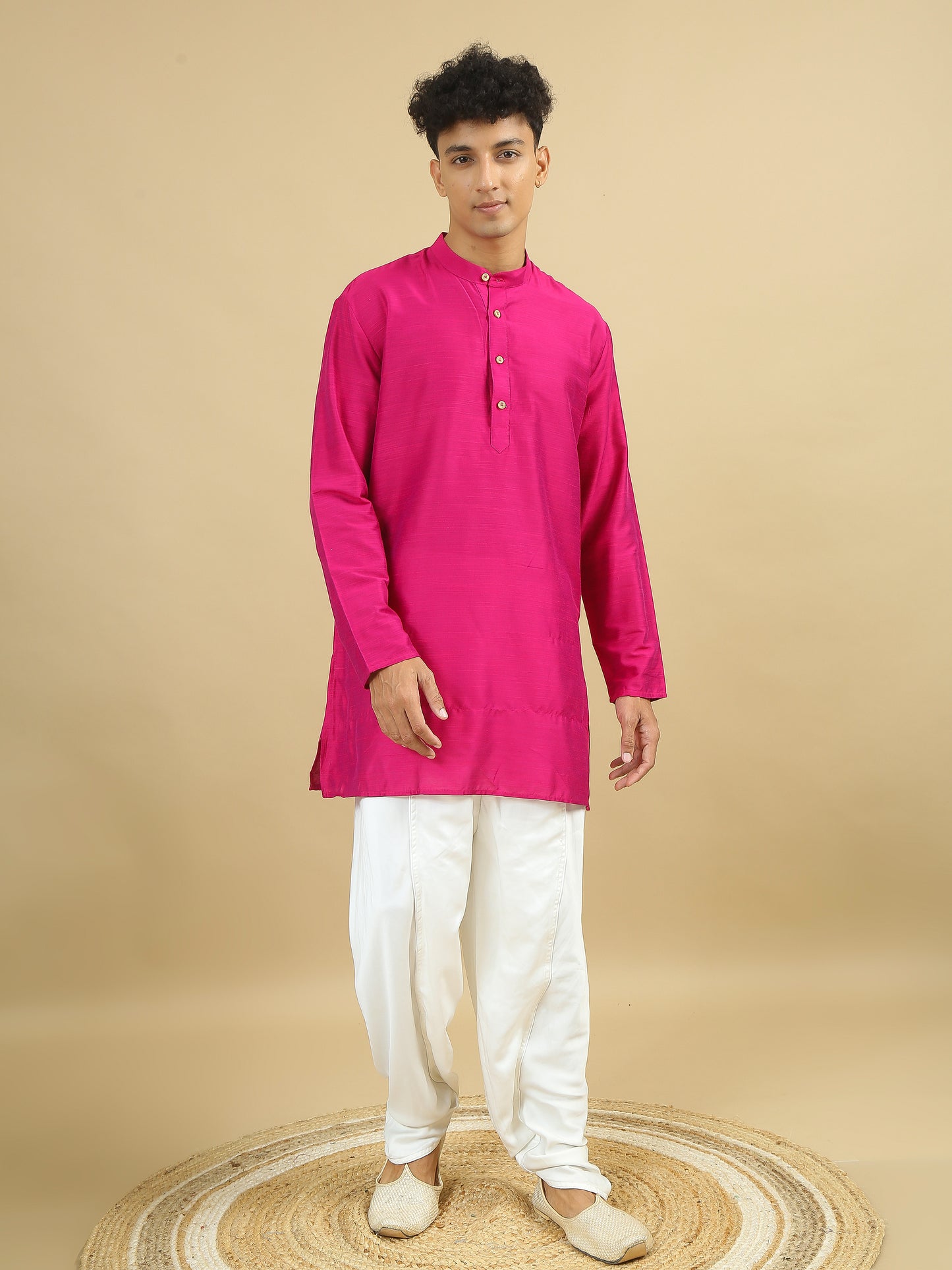 Fuchsia Cotton Straight Long Kurta