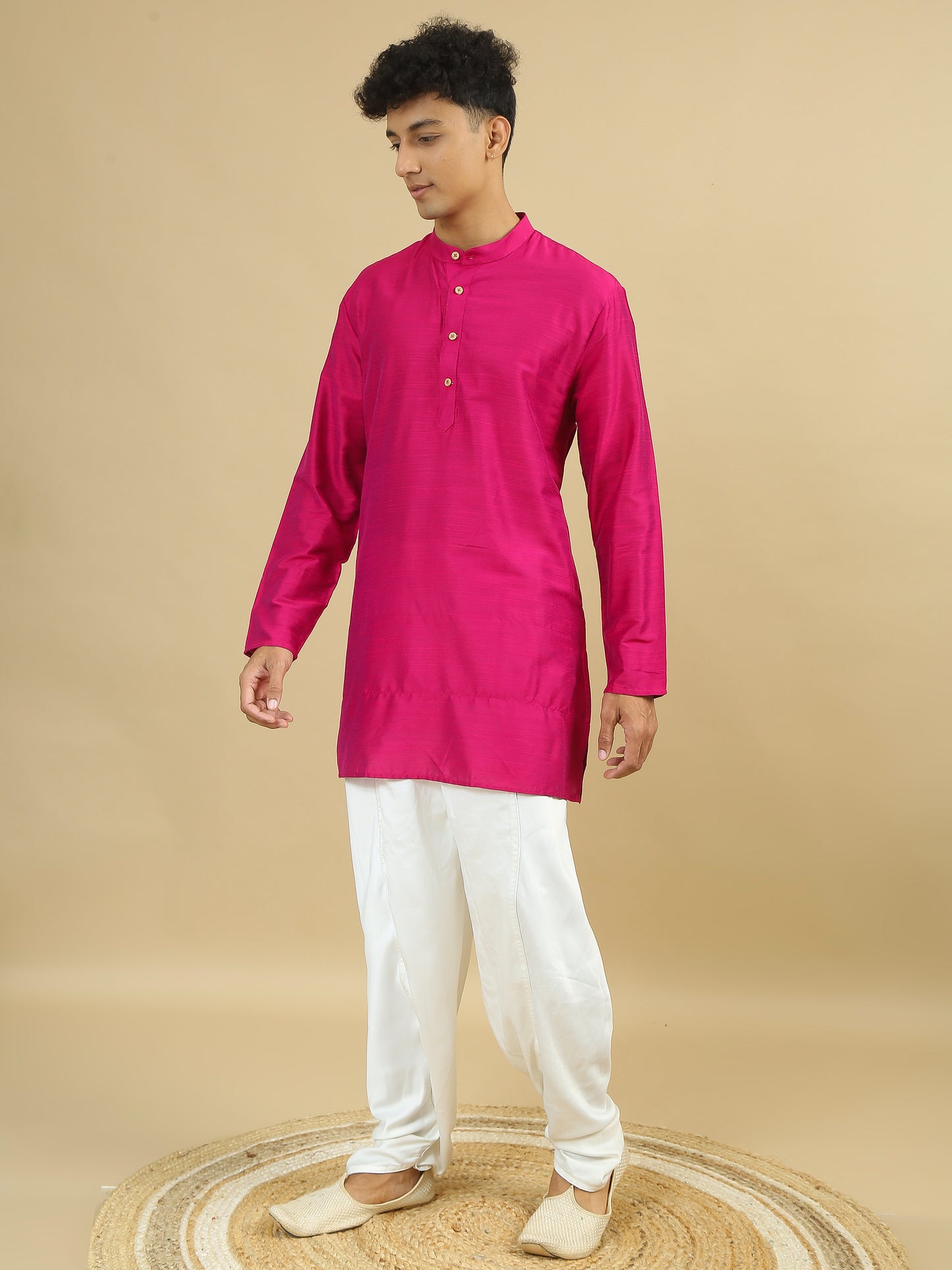 Fuchsia Cotton Straight Long Kurta
