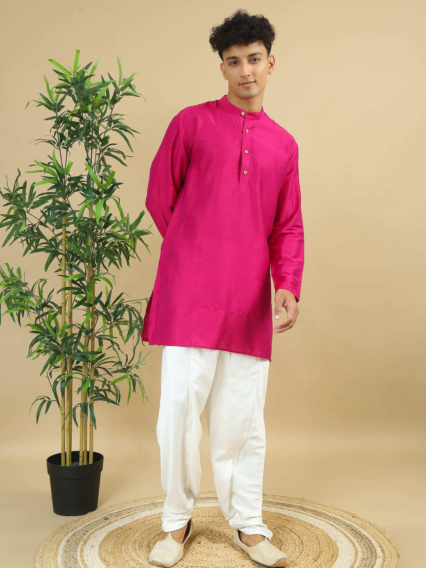 Fuchsia Cotton Straight Long Kurta