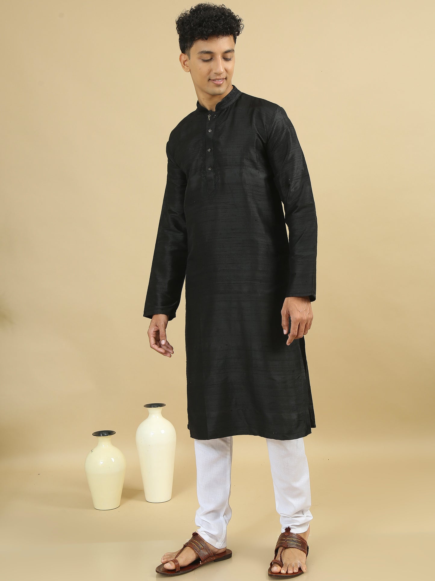 Tattva Men Applique Dupion Silk Straight Kurta