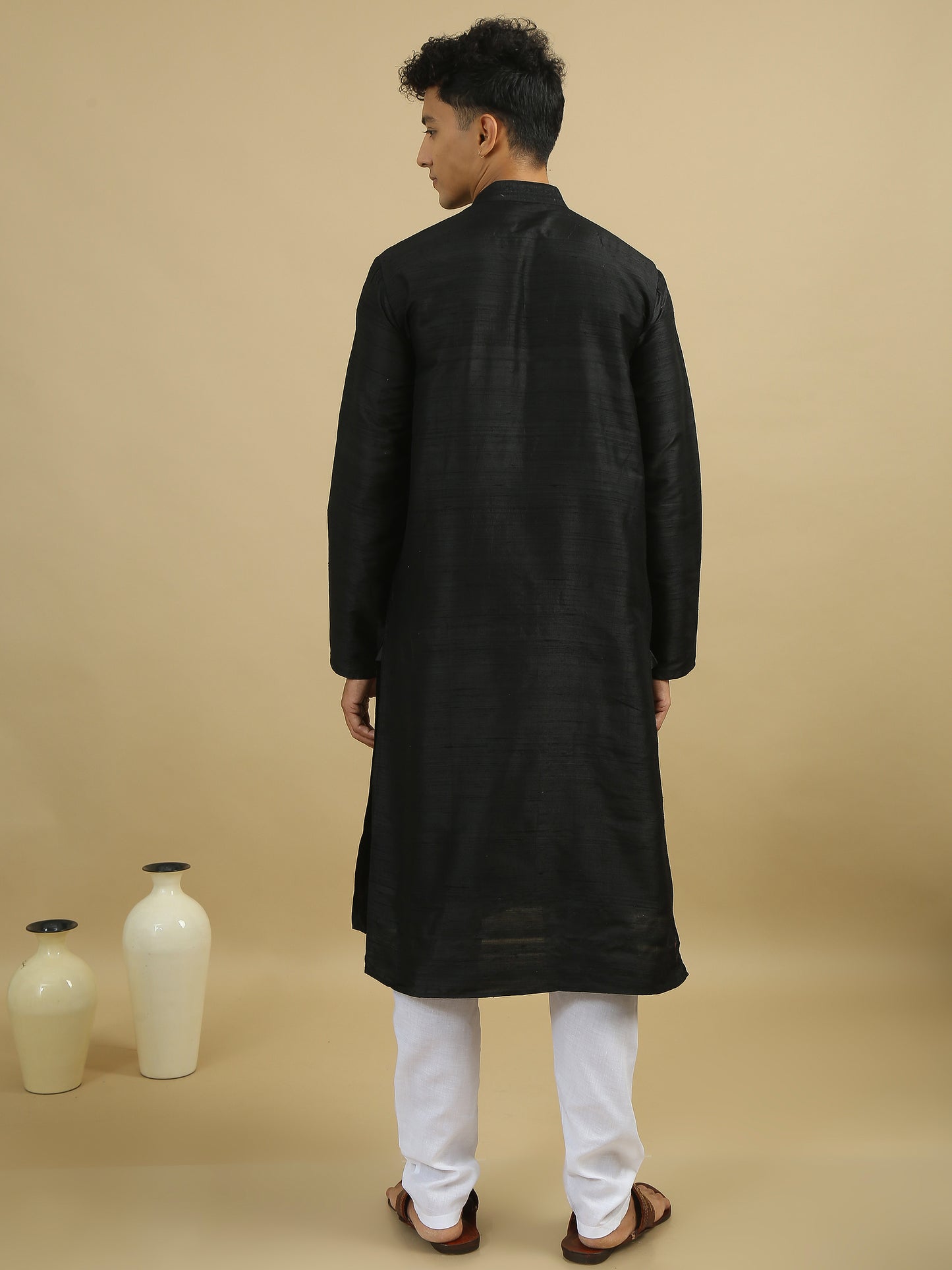 Tattva Men Applique Dupion Silk Straight Kurta