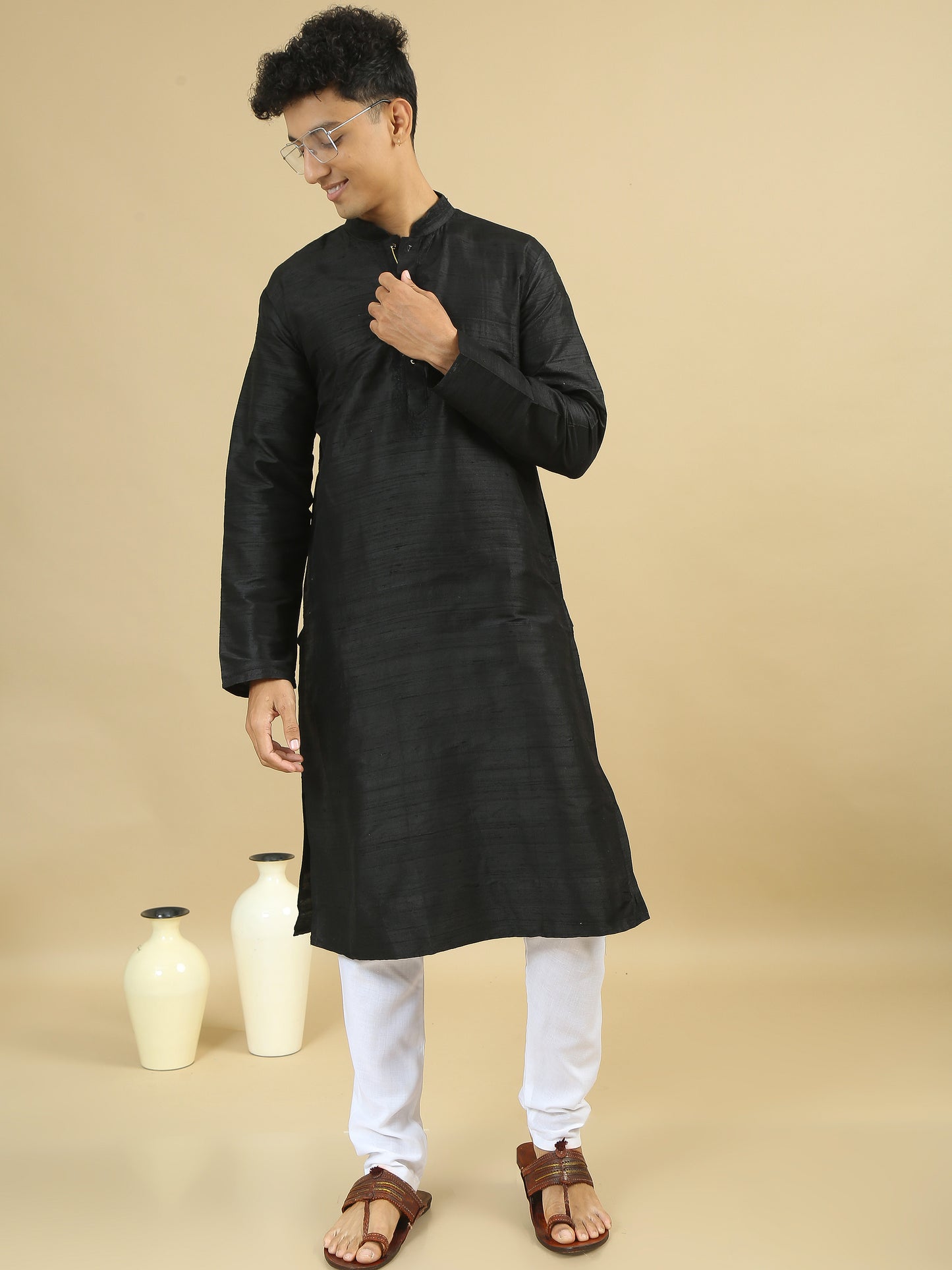 Tattva Men Applique Dupion Silk Straight Kurta