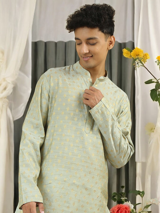 Tattva Men Woven Design Cotton Blend Straight Kurta