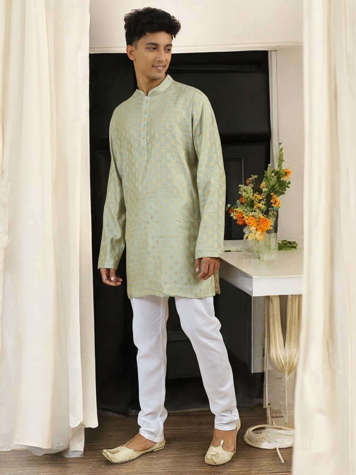 Tattva Men Woven Design Cotton Blend Straight Kurta