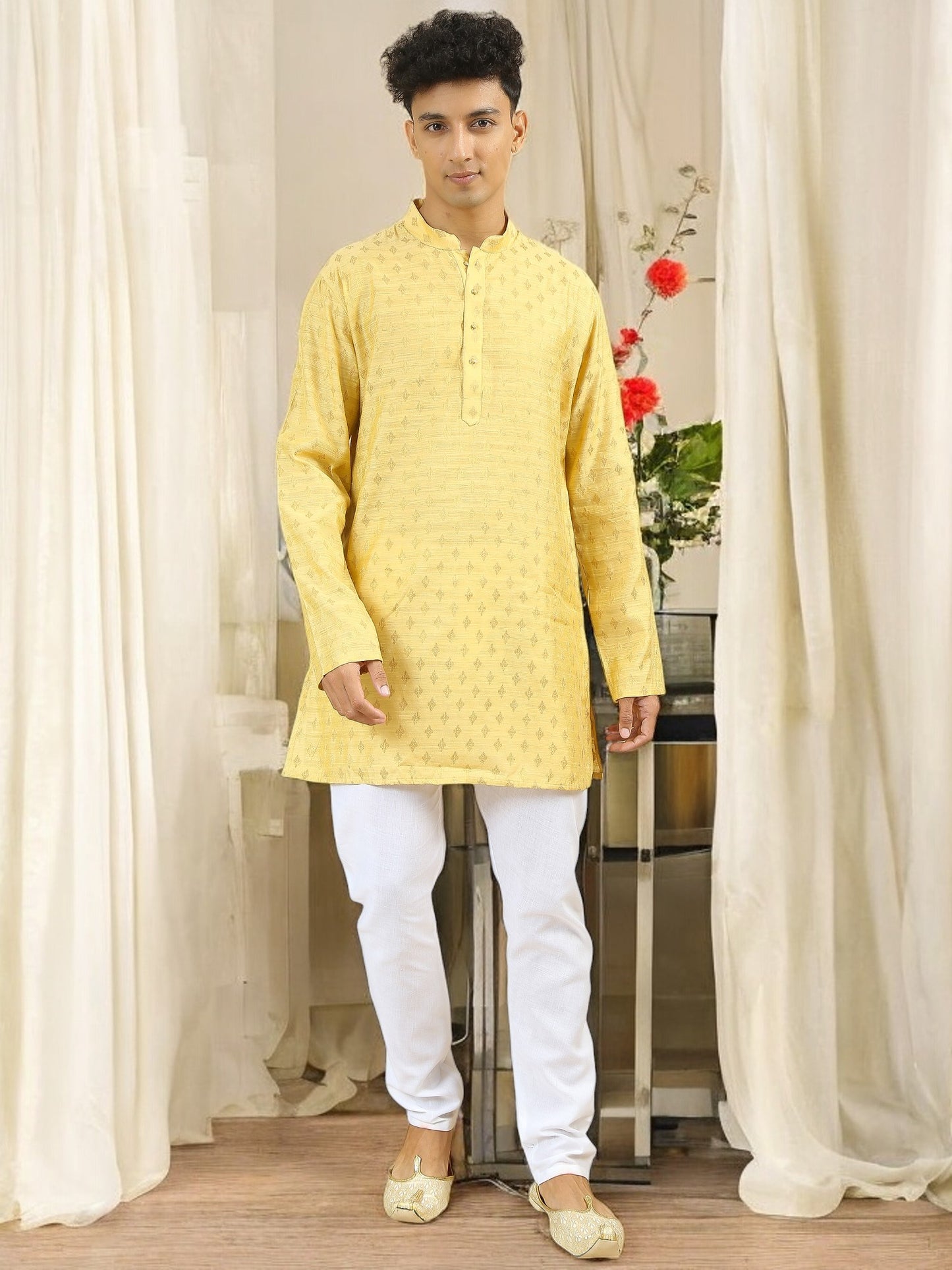 Tattva Men Woven Design Cotton Blend Straight Kurta