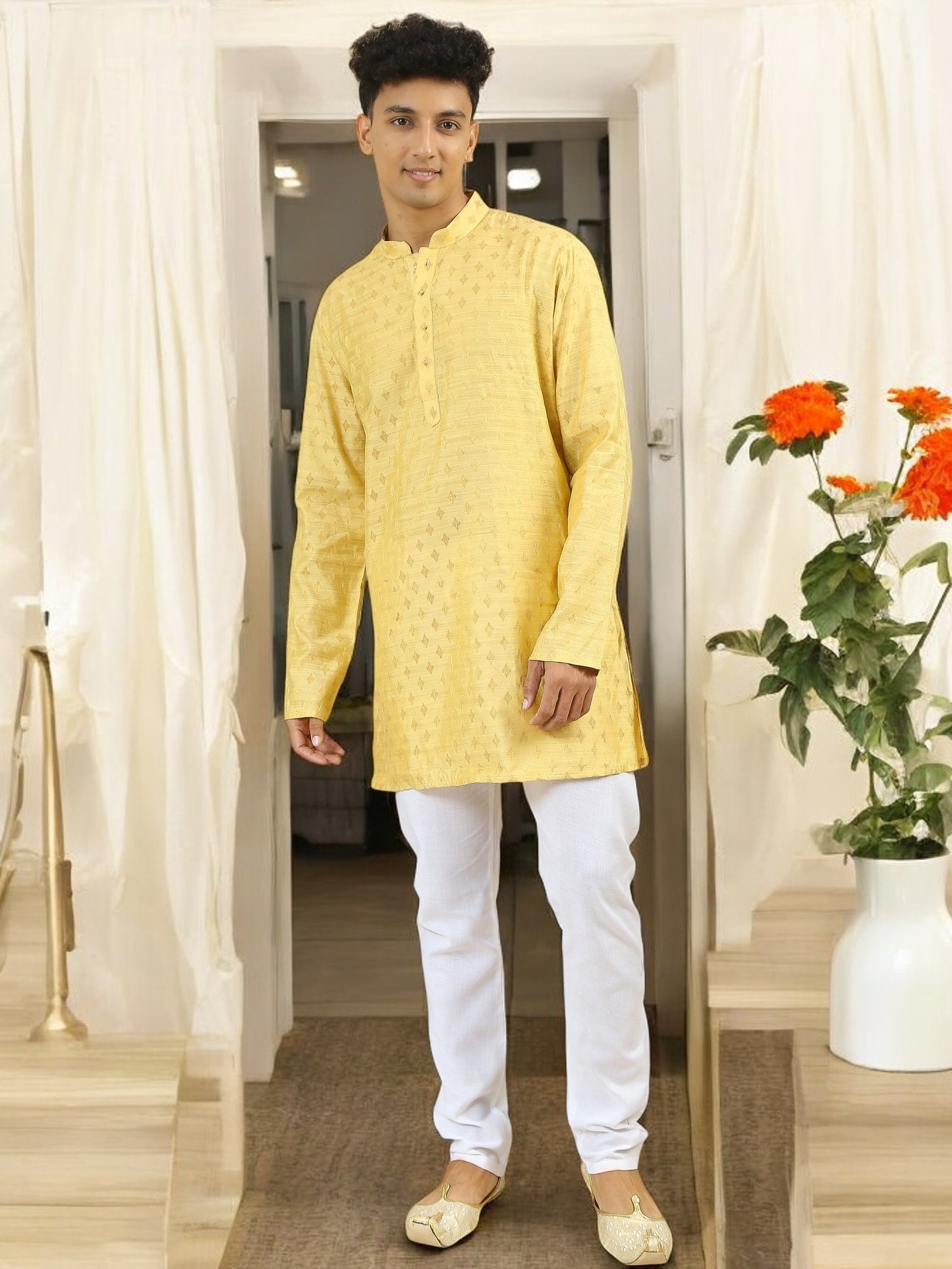 Tattva Men Woven Design Cotton Blend Straight Kurta