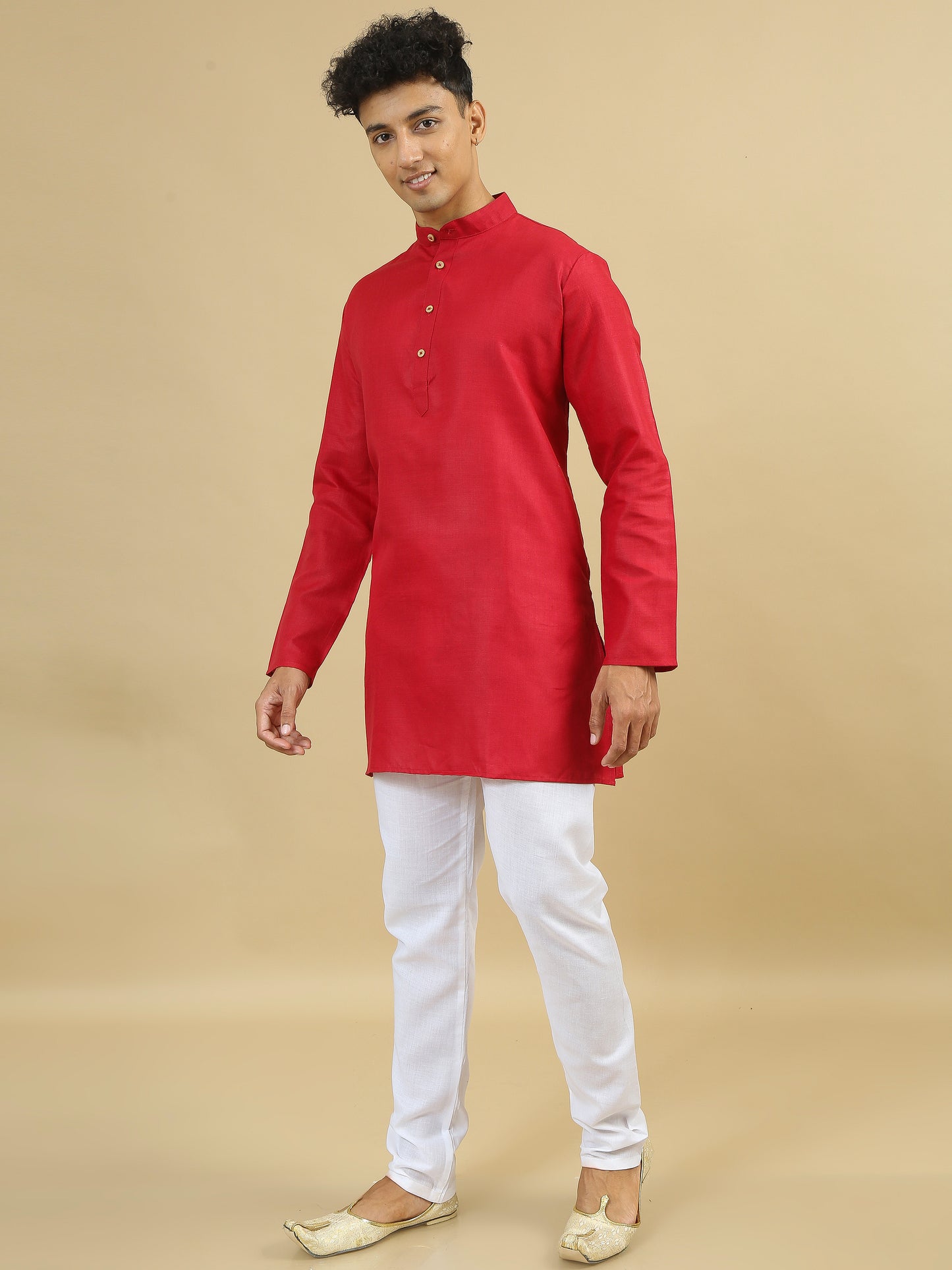 Tattva Men Solid Cotton Blend Straight Kurta