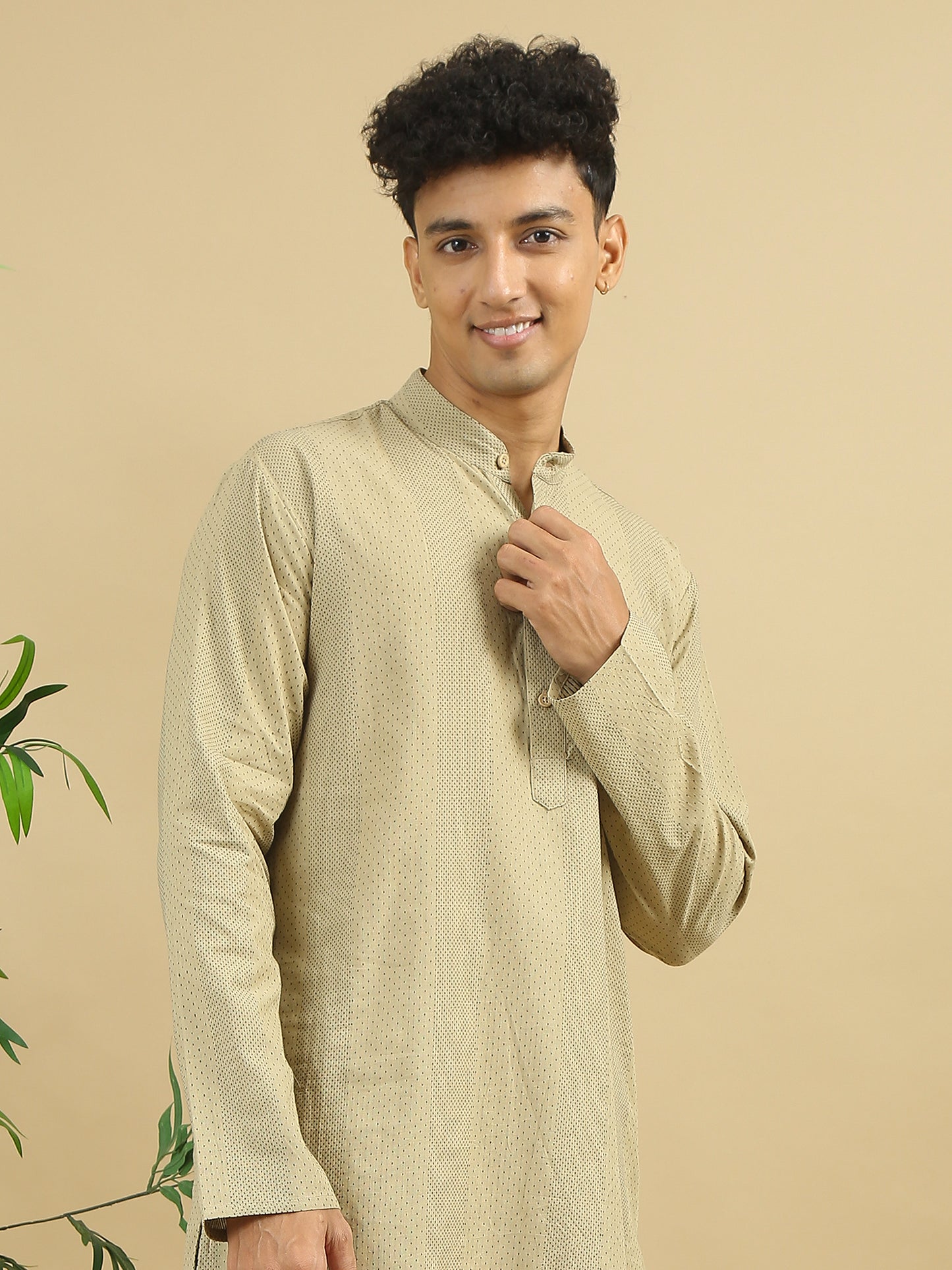 Tattva Beige Geometric Printed Short Kurta