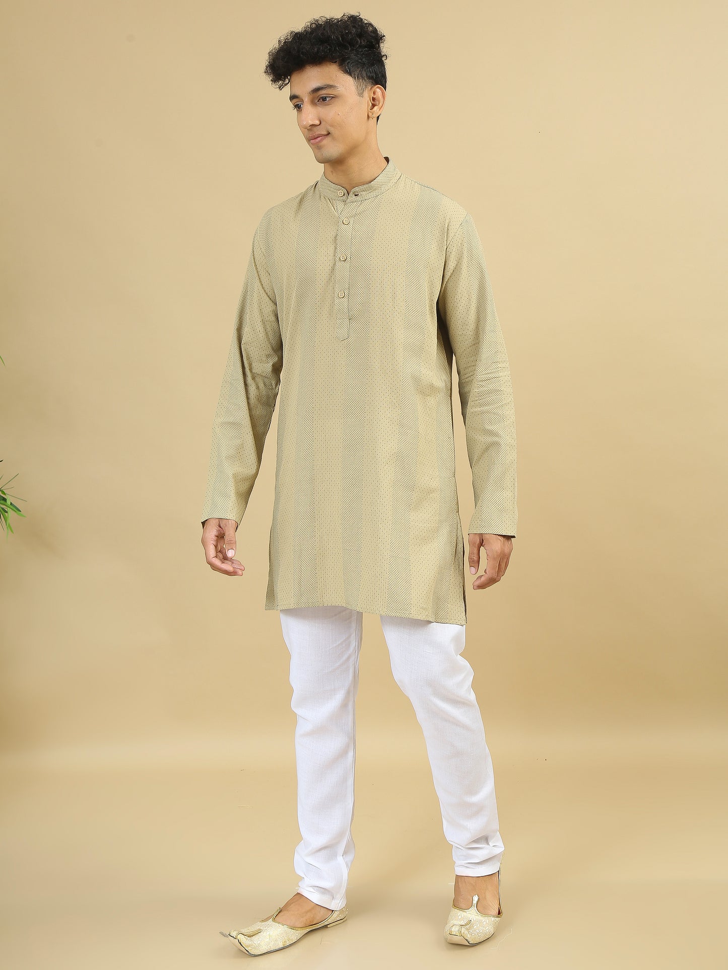 Tattva Beige Geometric Printed Short Kurta