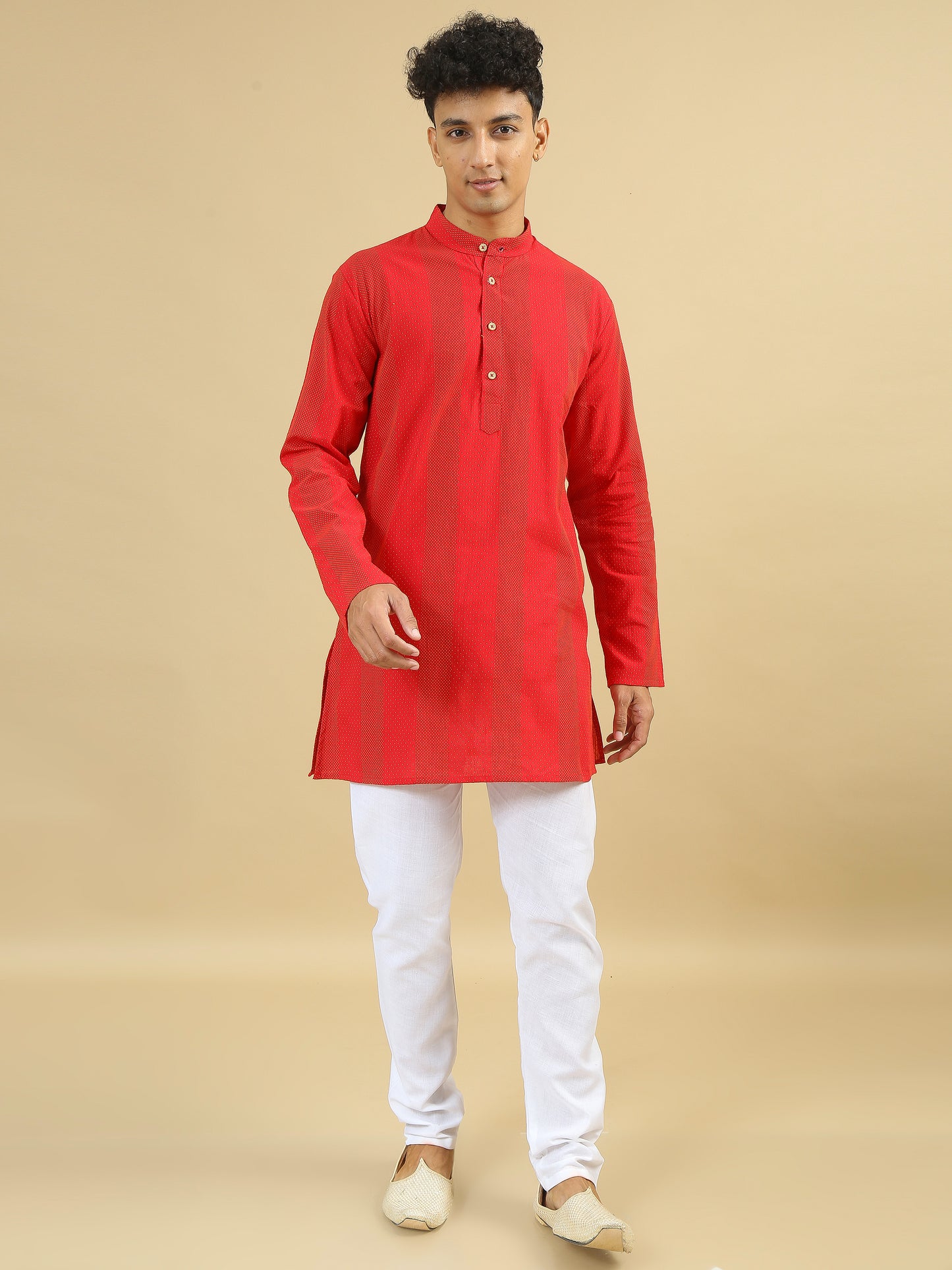 Tattva Red Geometric Printed Short Kurta