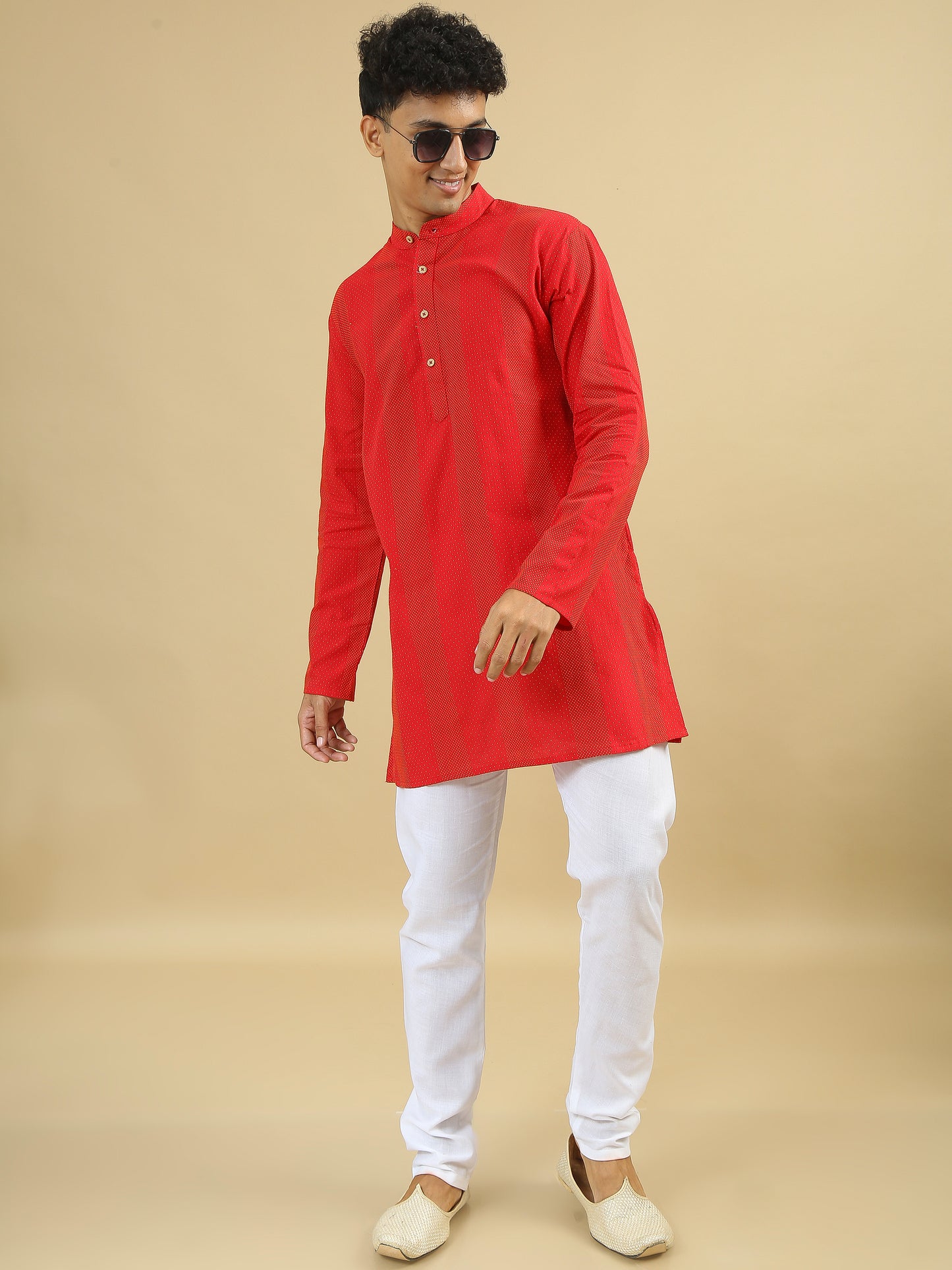 Tattva Red Geometric Printed Short Kurta