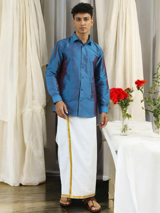 Tattva Mens Blue Colour Solid Shirt