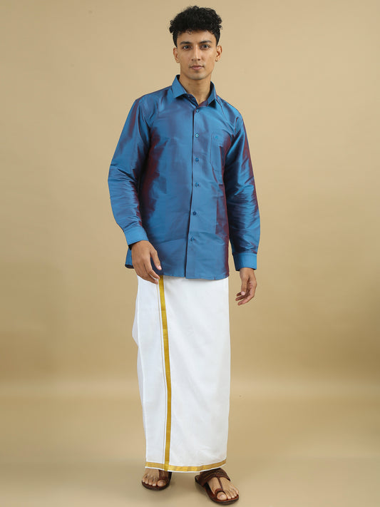 Tattva Mens Blue Colour Solid Shirt