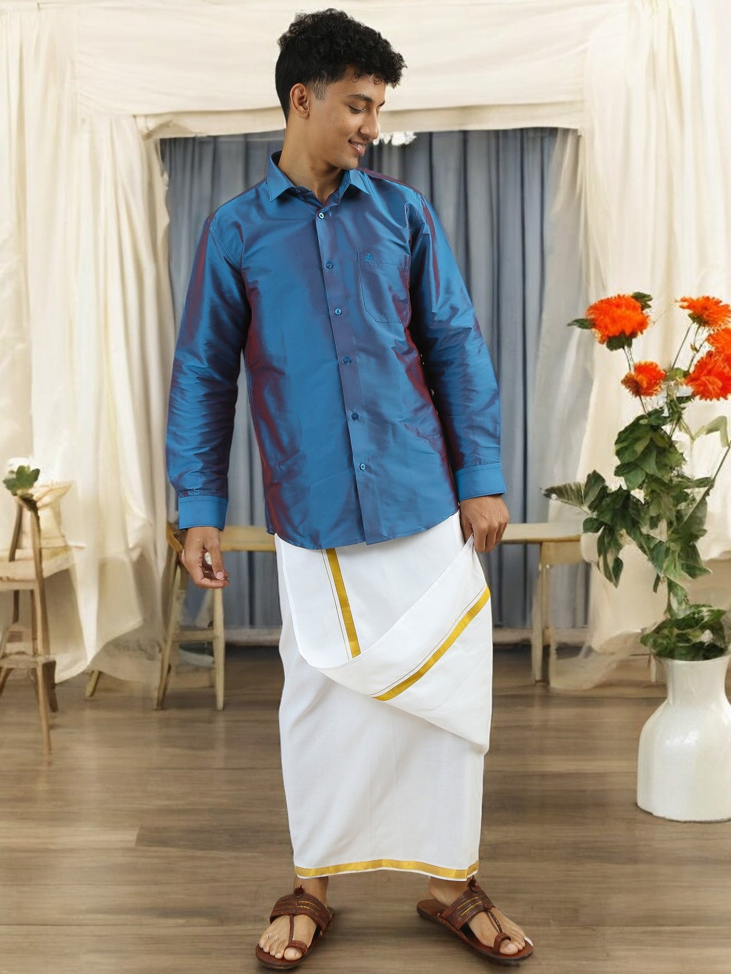 Tattva Mens Blue Colour Solid Shirt