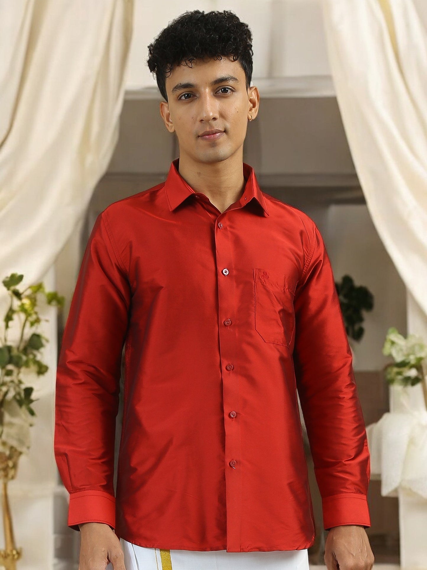 Tattva Mens Red Colour Solid Party Shirt