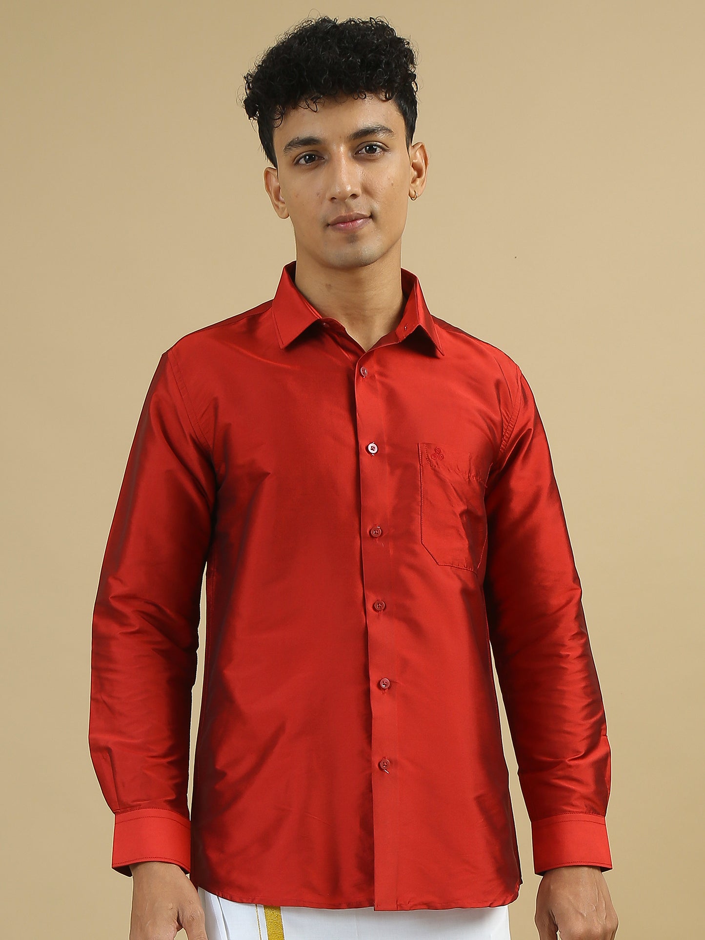 Tattva Mens Red Colour Solid Party Shirt