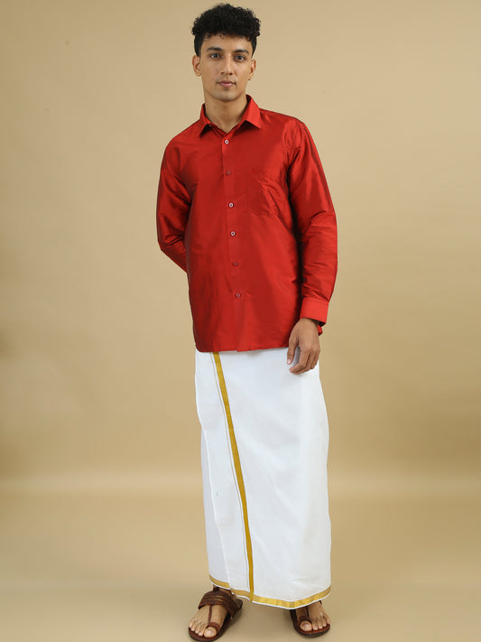 Tattva Mens Red Colour Solid Party Shirt