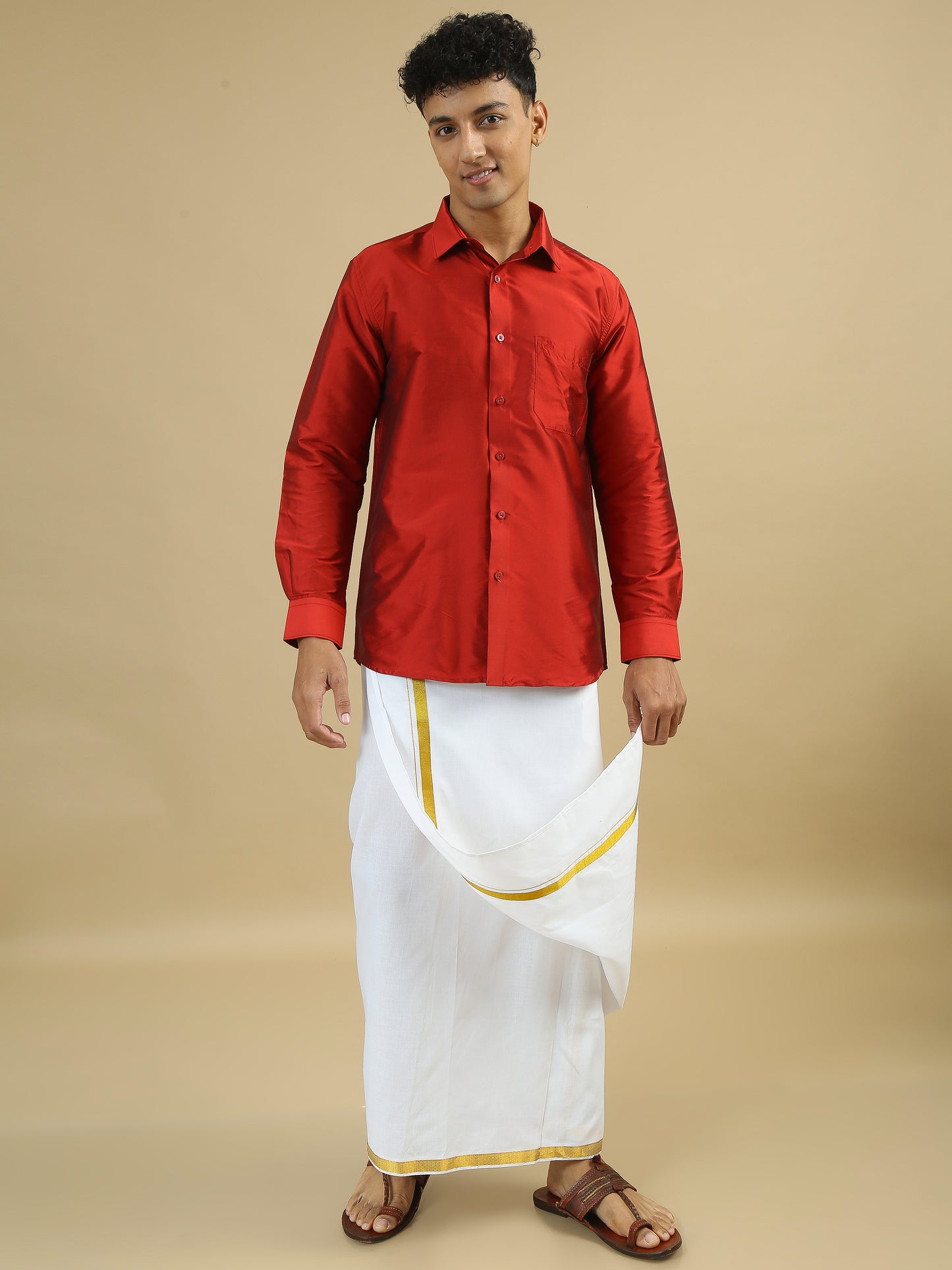 Tattva Mens Red Colour Solid Party Shirt