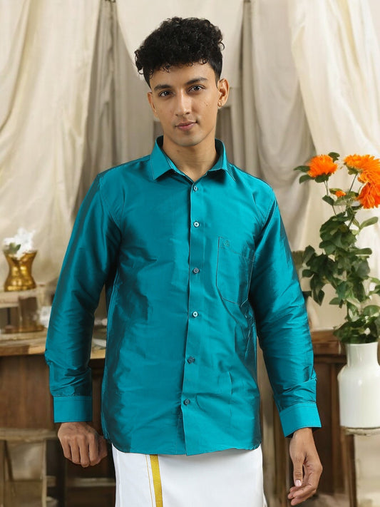 Tattva Mens Blue Colour Solid Party Shirt