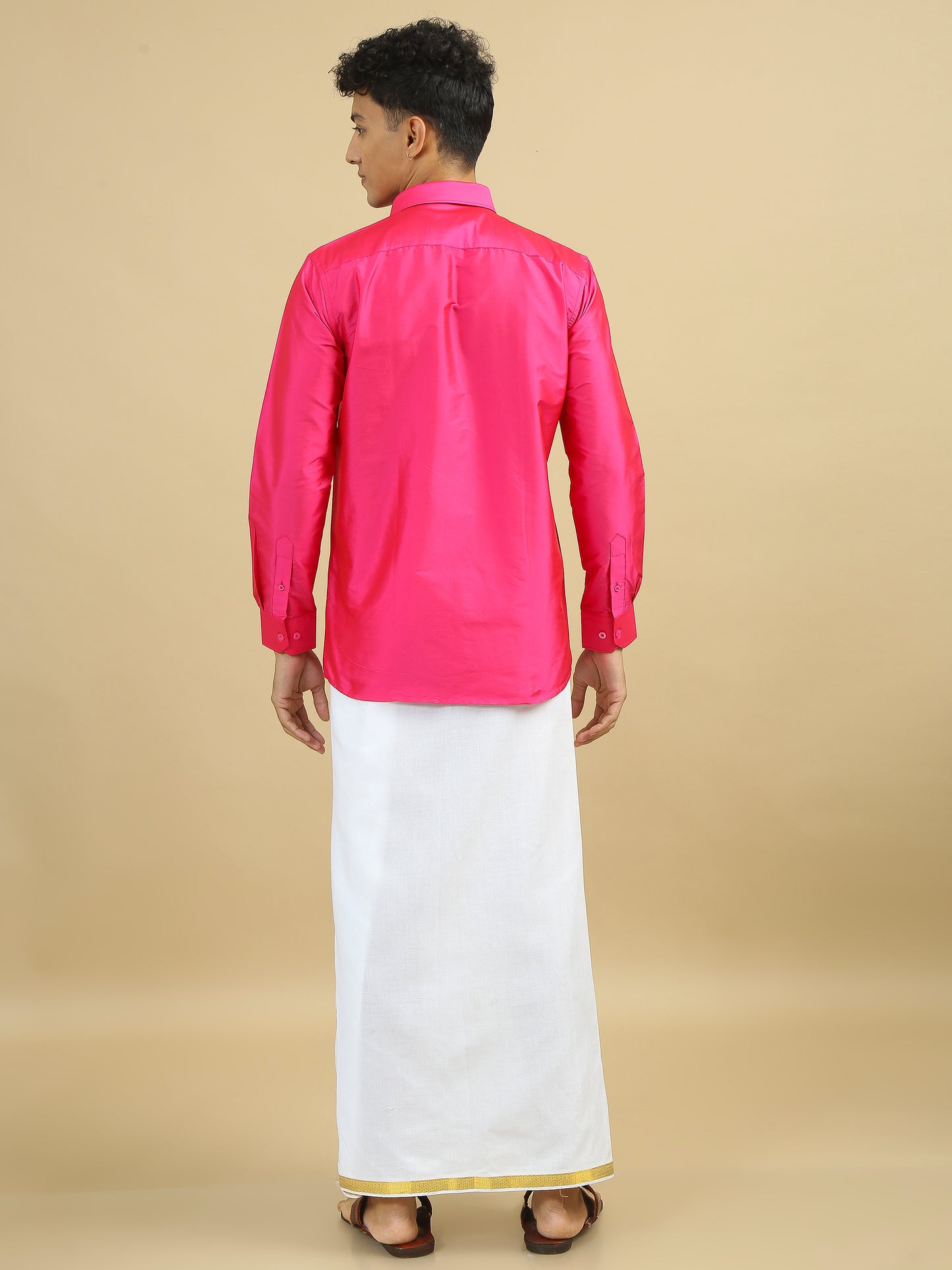 Pink Polyester Slim Fit Solid Party Shirt