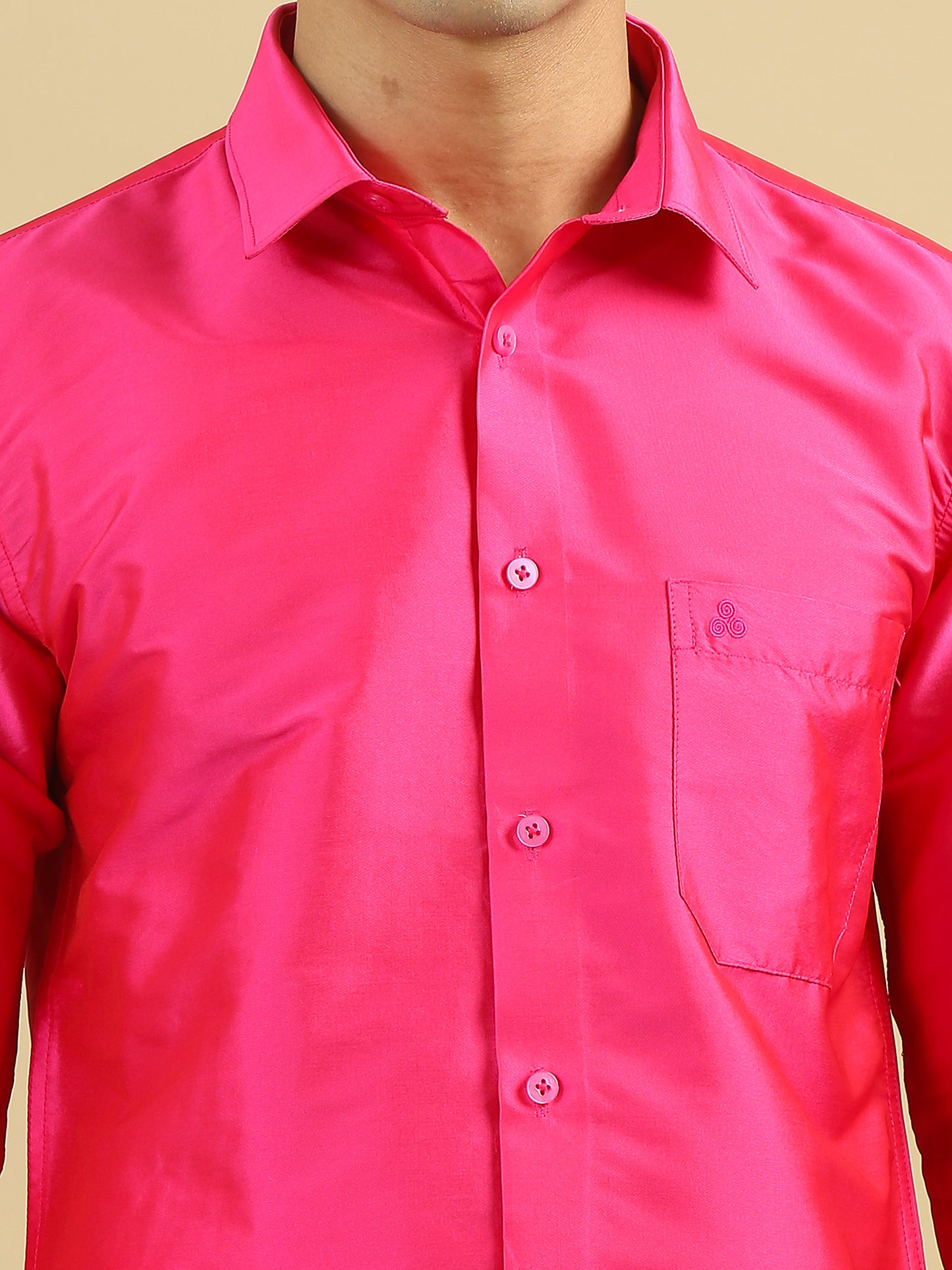 Pink Polyester Slim Fit Solid Party Shirt