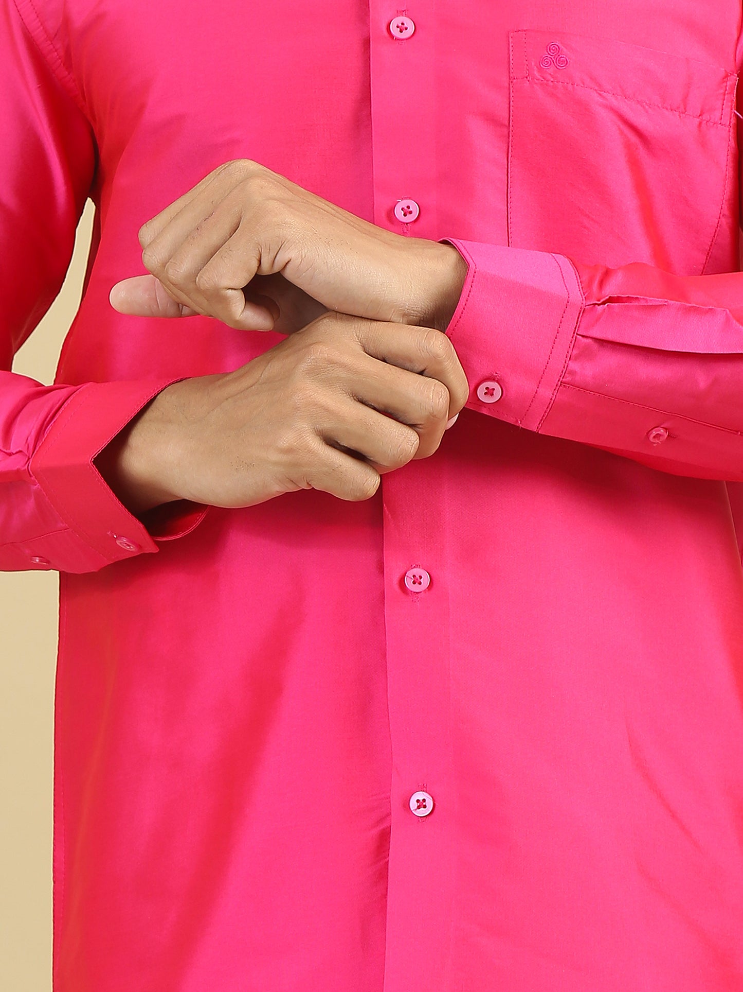 Pink Polyester Slim Fit Solid Party Shirt