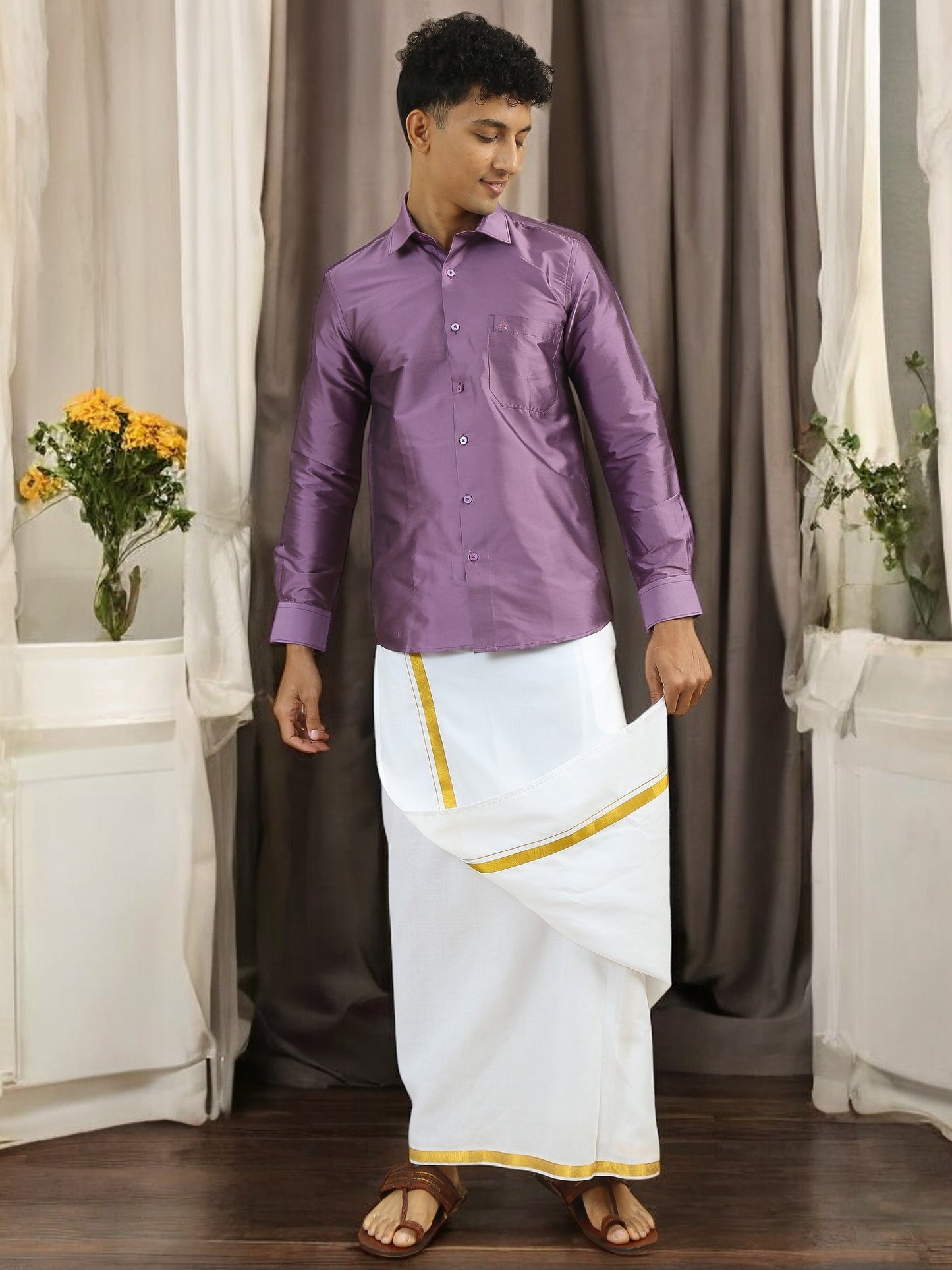 Tattva Mens Purple Solid Shirt