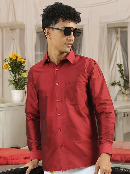 Tattva Mens Maroon Solid Shirt