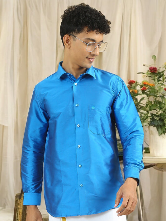 Tattva Mens Deep Blue Solid Shirt