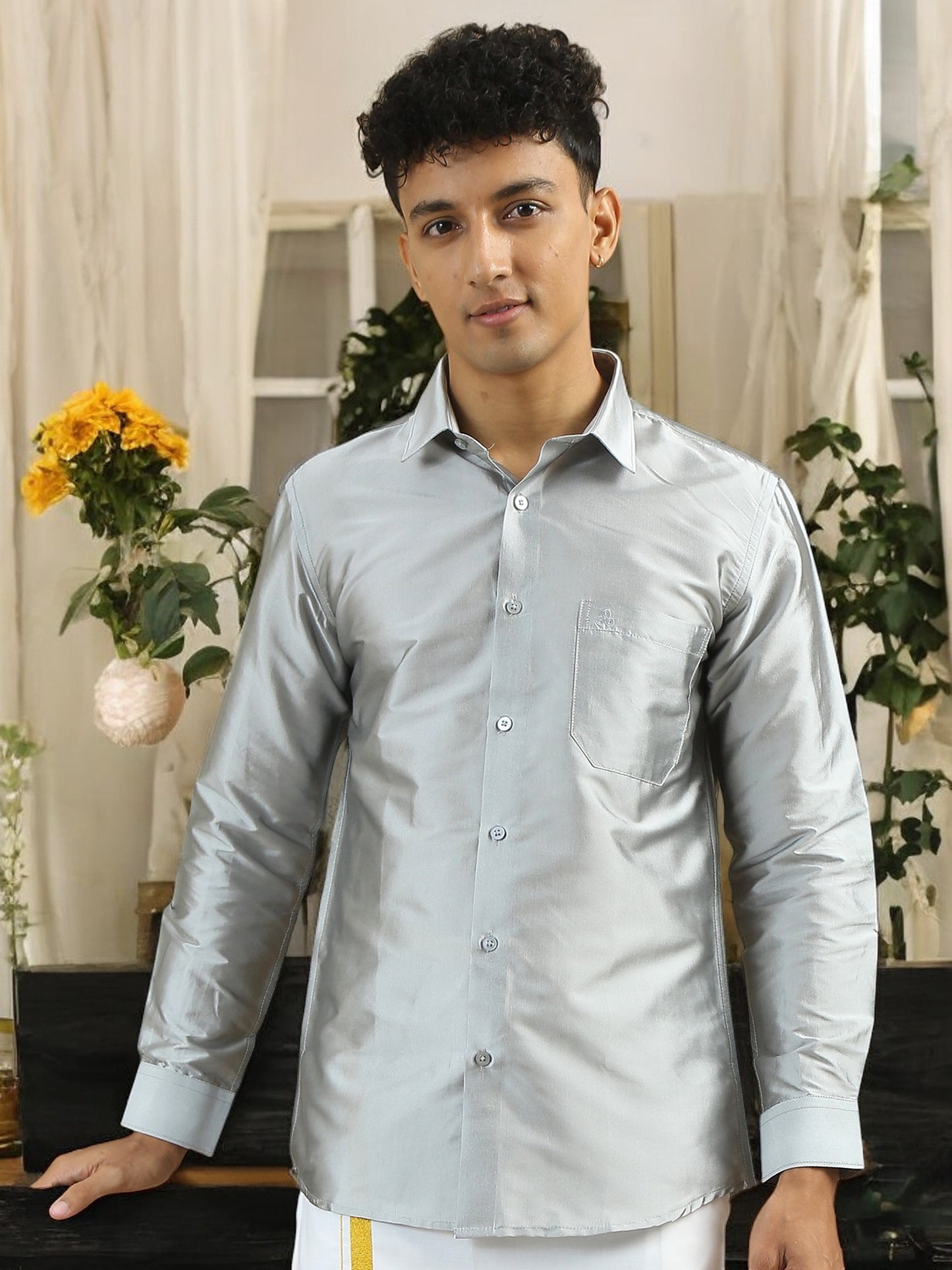 Tattva Mens Silver Colour Solid Shirt