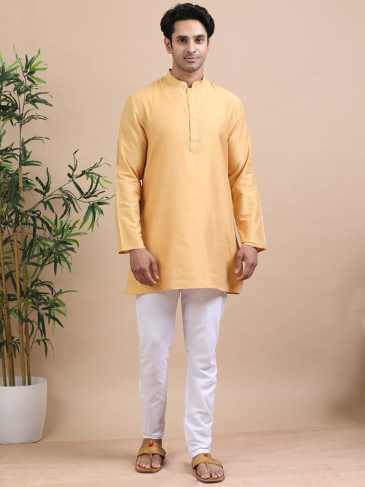 Tattva Solid Embroidered Mandarin Collar Short Kurta