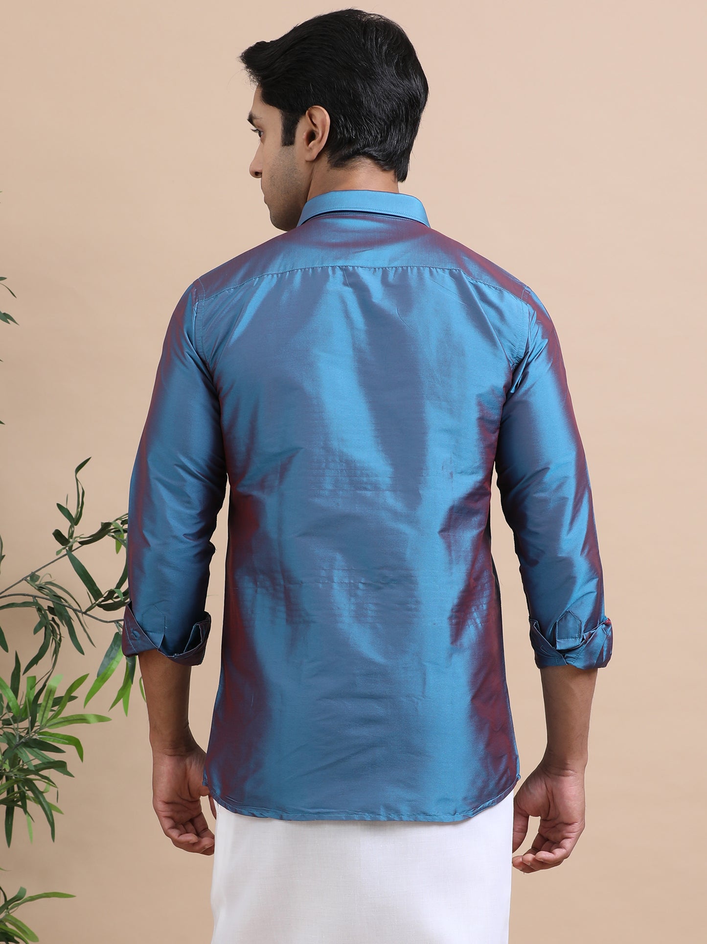 Tattva Men Cobalt Blue Toned Art silk Casual Shirt