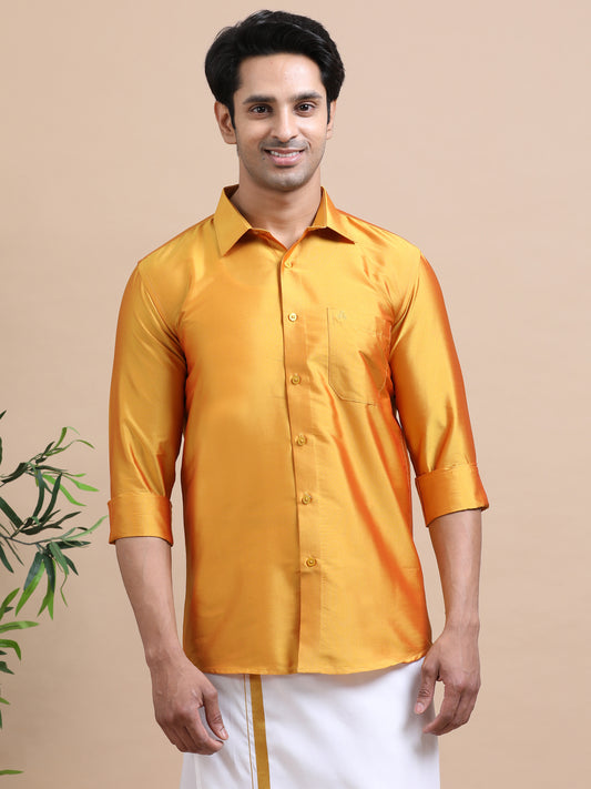 Tattva Men Gold Toned Art silk Casual Shirt