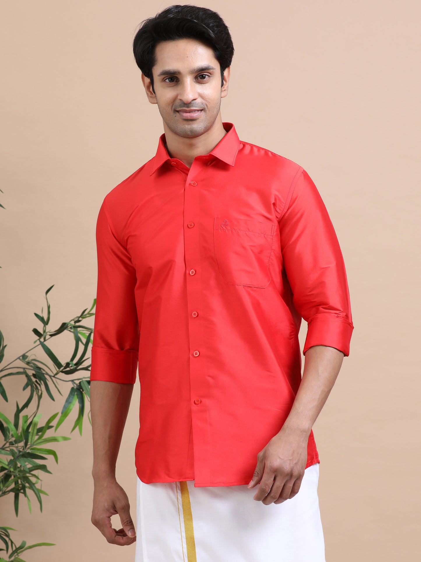Tattva Men Red Toned Art silk Casual Shirt