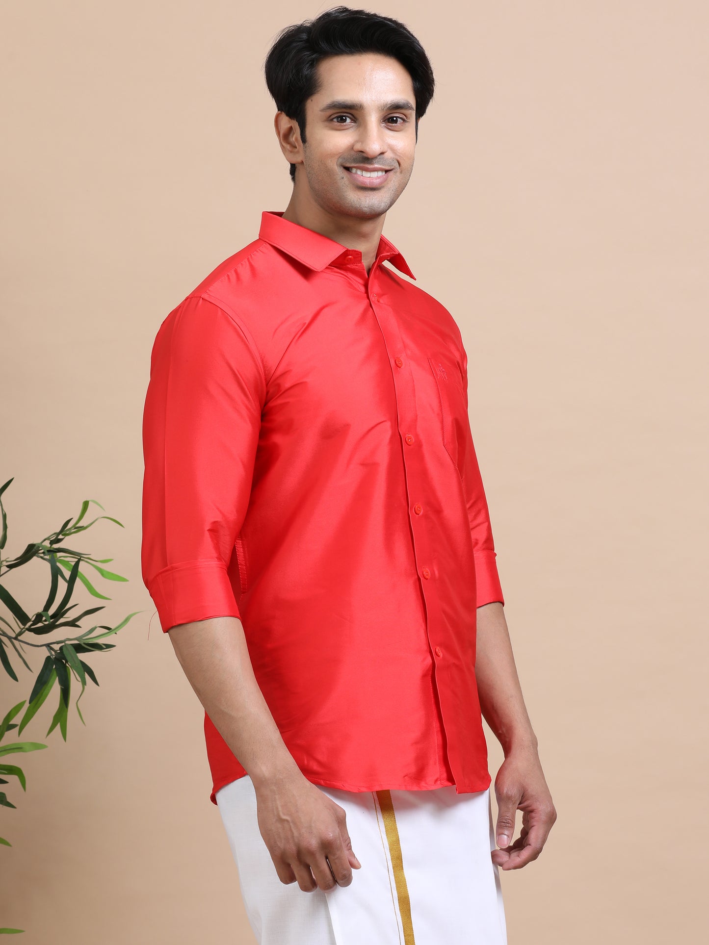 Tattva Men Red Toned Art silk Casual Shirt