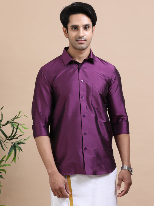 Tattva Men Purple Toned Art silk Casual Shirt