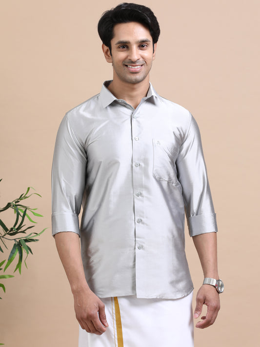 Tattva Men Grey Toned Art silk Casual Shirt