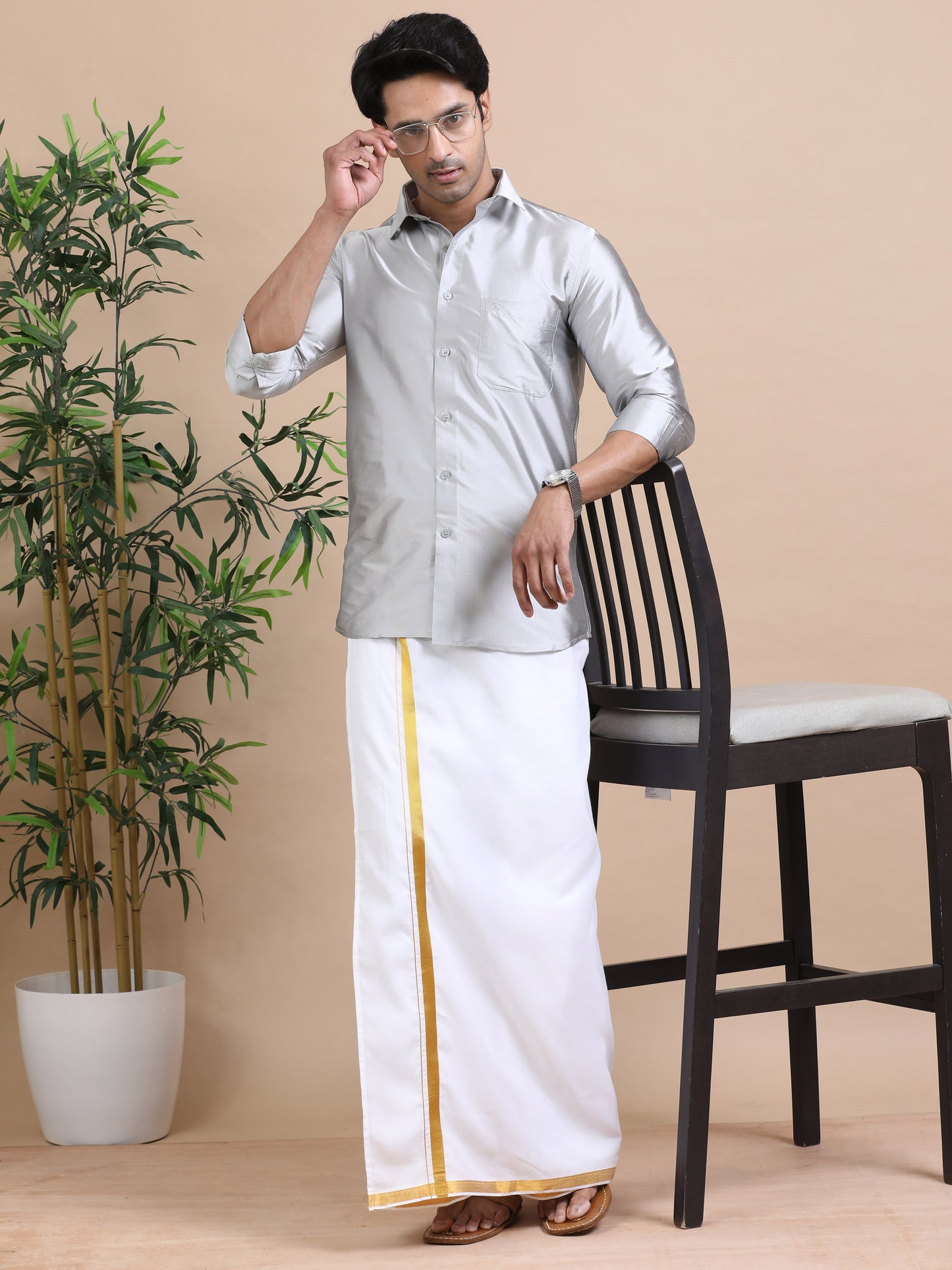 Tattva Men Grey Toned Art silk Casual Shirt