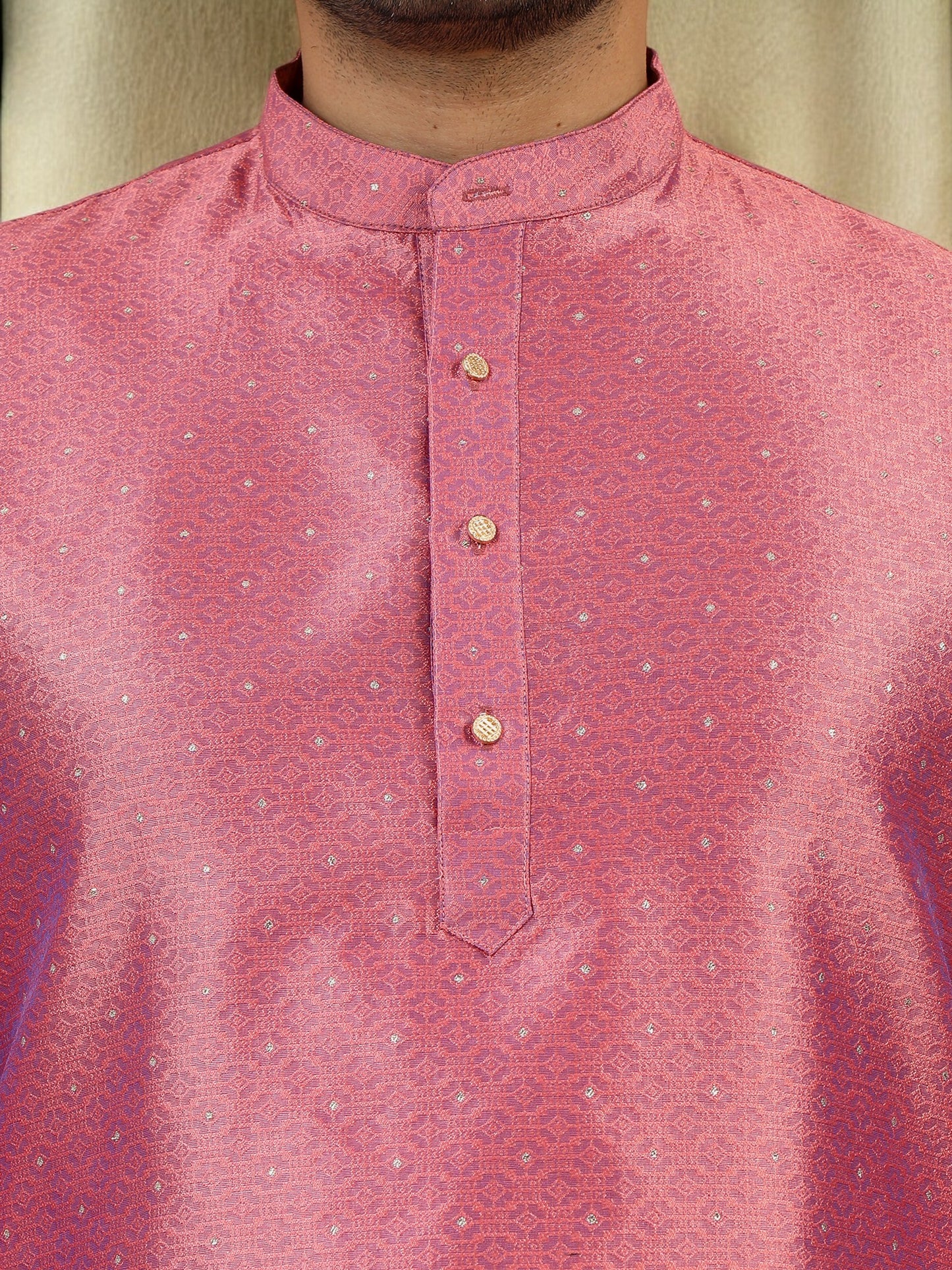 Tattva Men Pink Thread Work Kurta