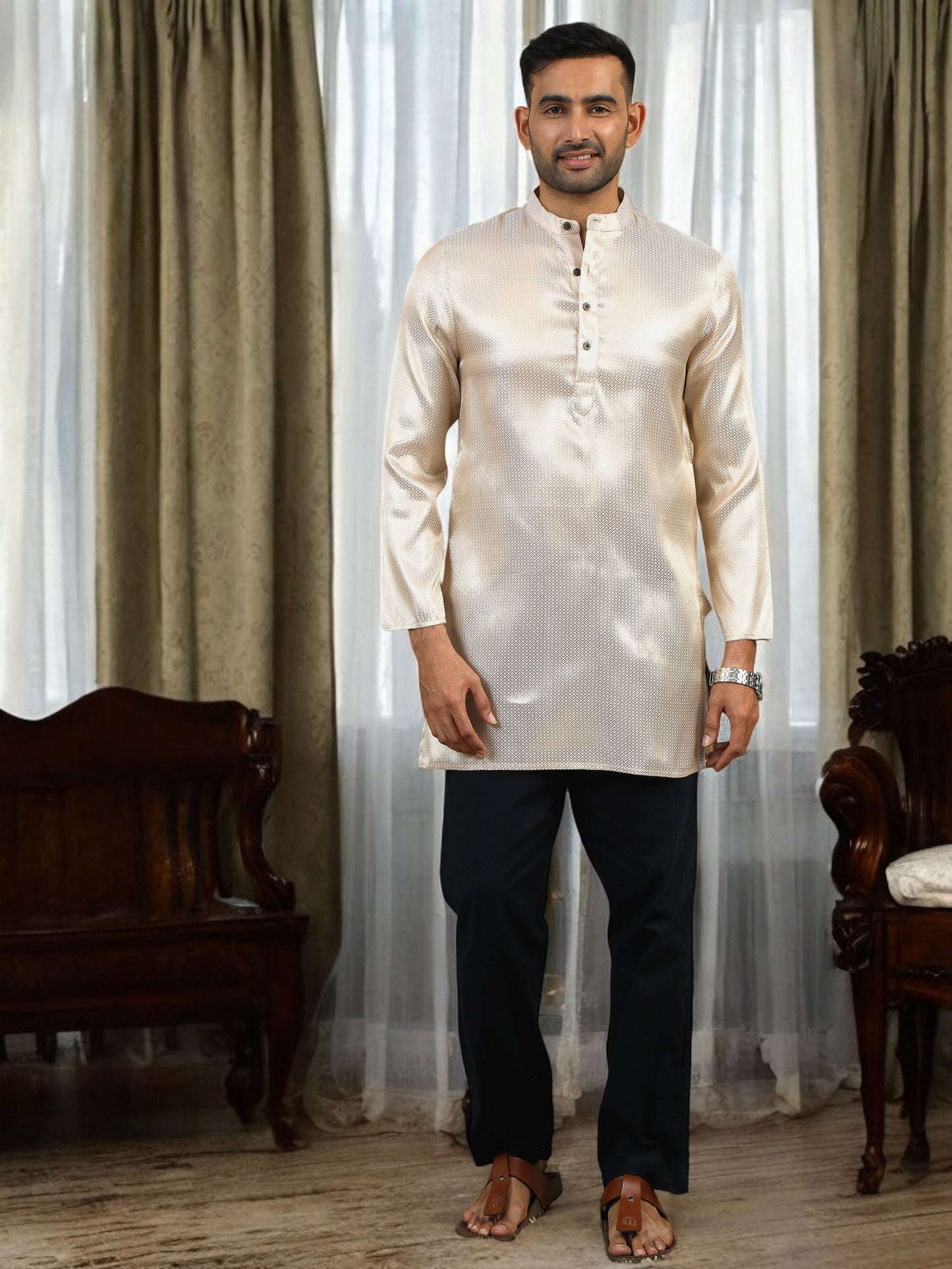 Tattva Men Gold Thread Work Kurta