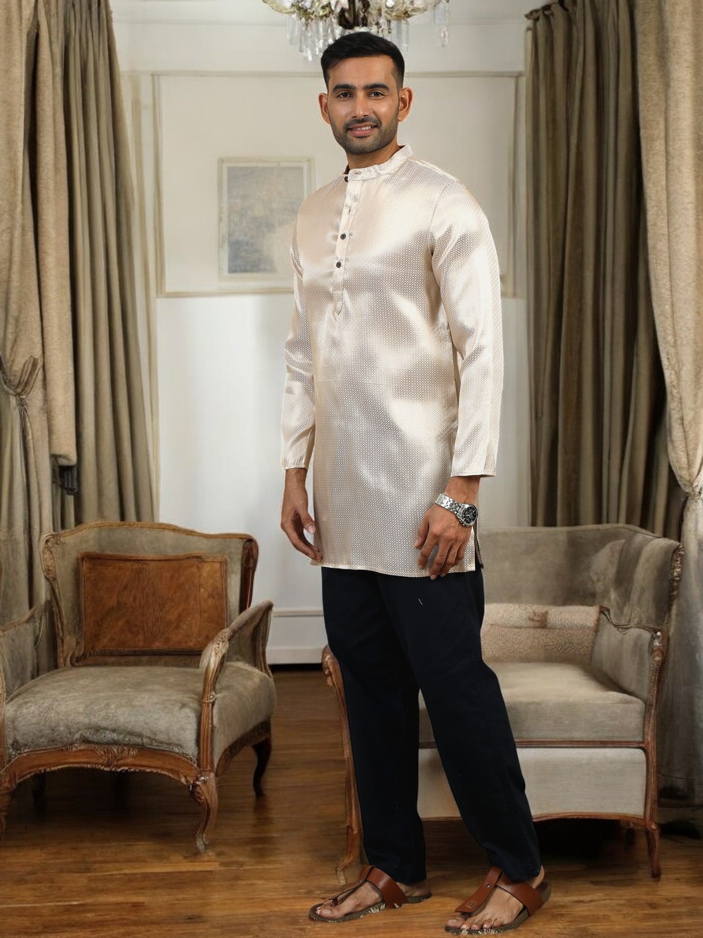 Tattva Men Gold Thread Work Kurta