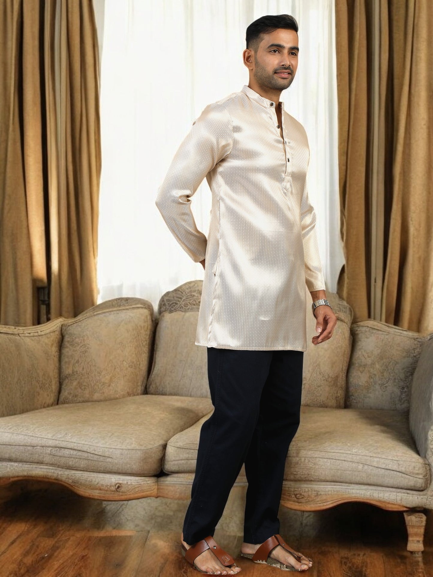 Tattva Men Gold Thread Work Kurta