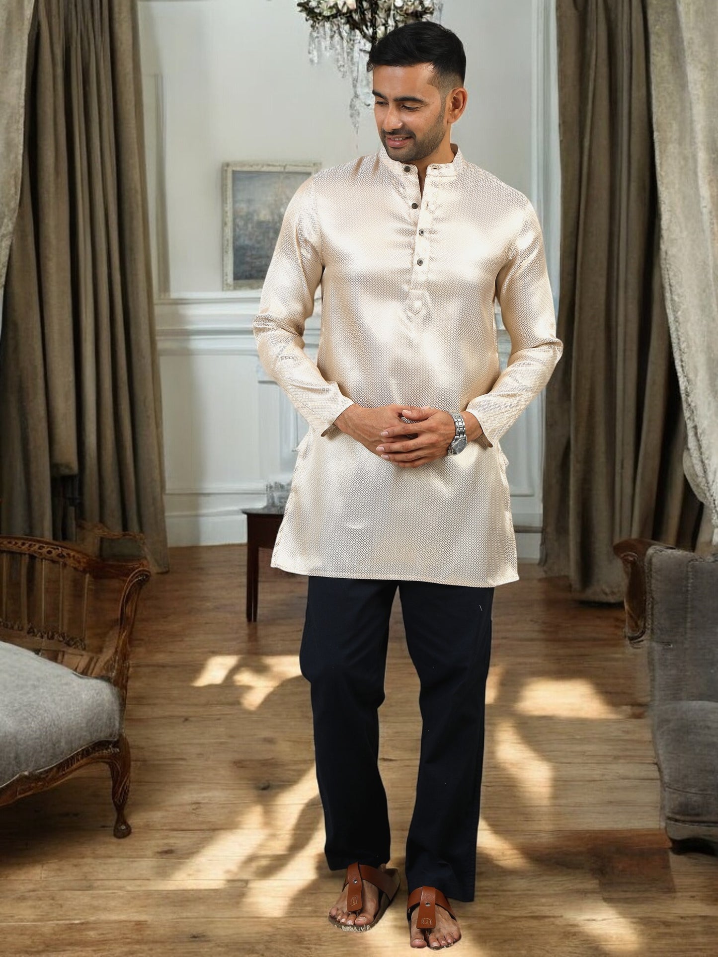 Tattva Men Gold Thread Work Kurta